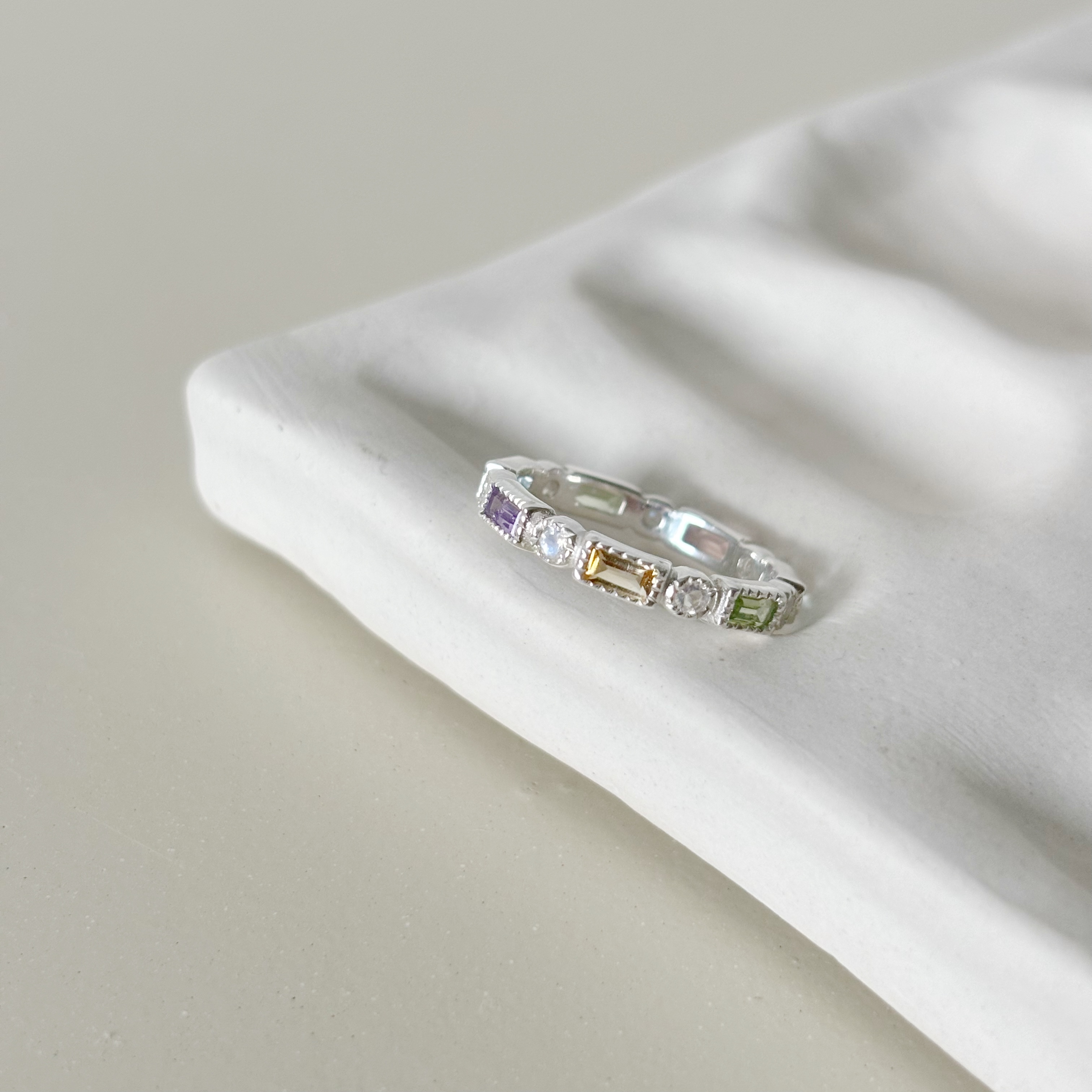 整圈蛋糕長方小圓彩寶月光戒指