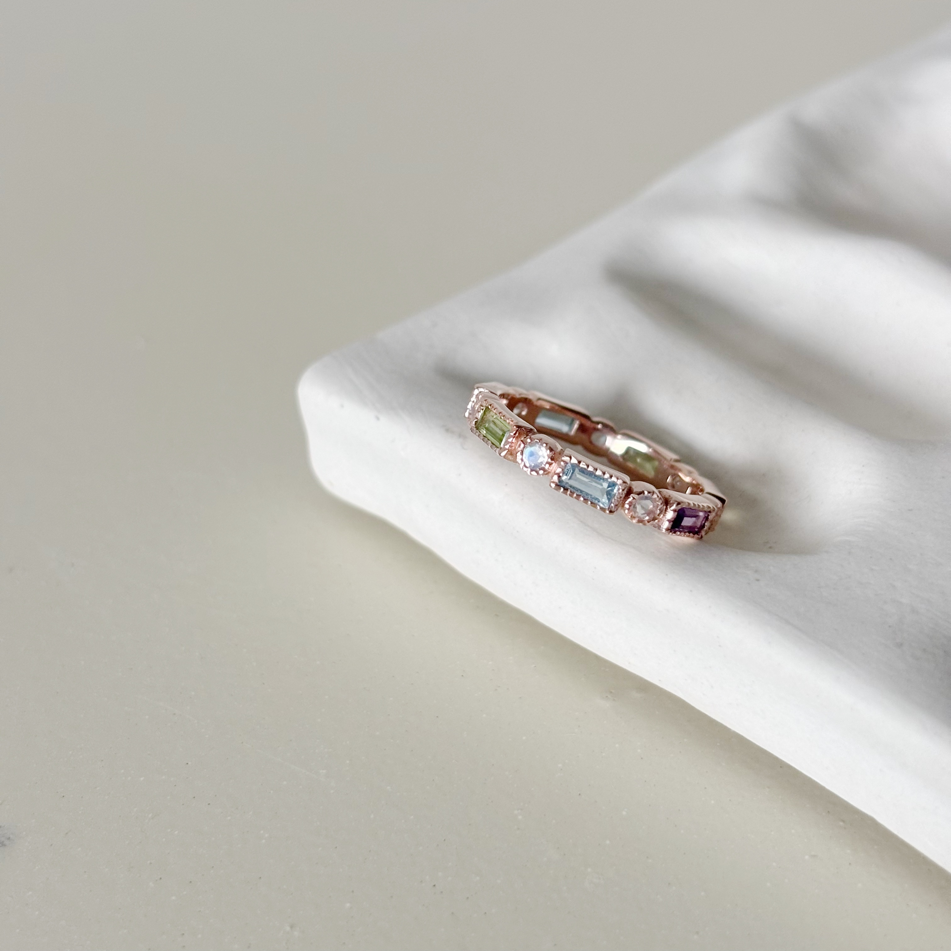 整圈蛋糕長方小圓彩寶月光戒指