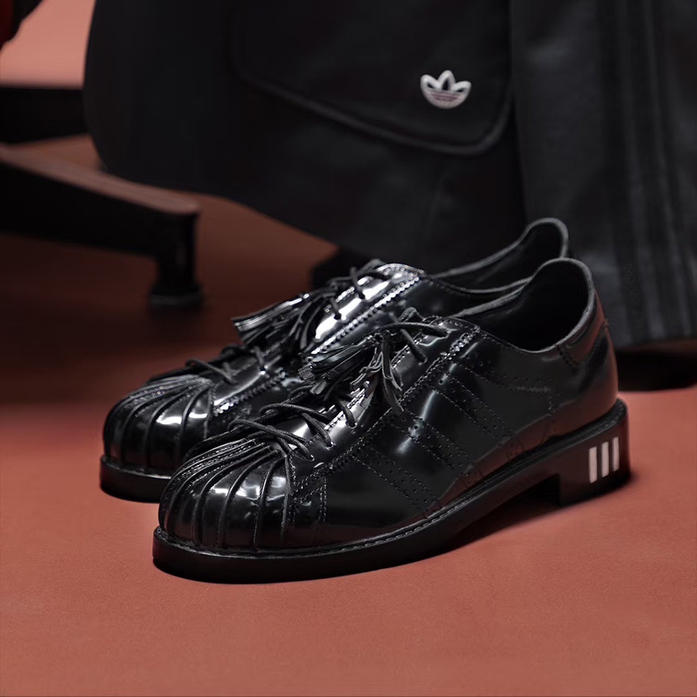 CLOT X ADIDAS DRESS SUPERSTAR 凝結集團 陳冠希 亮漆皮 黑皮革 義大利皮革 三線 皮鞋 復古休閒鞋 JR2814