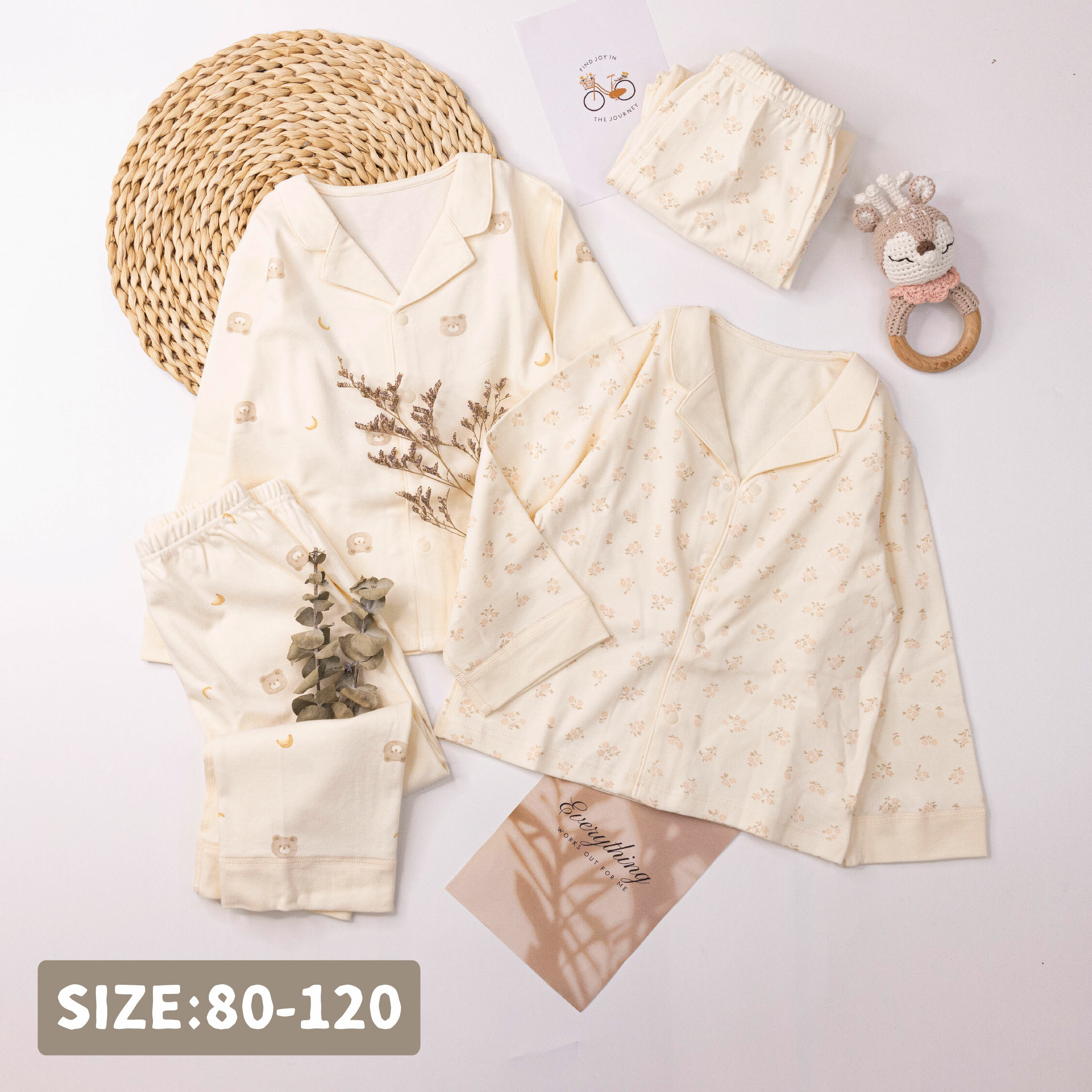 純淨系列【T3033】月亮小熊碎花翻領睡衣套裝＊二色