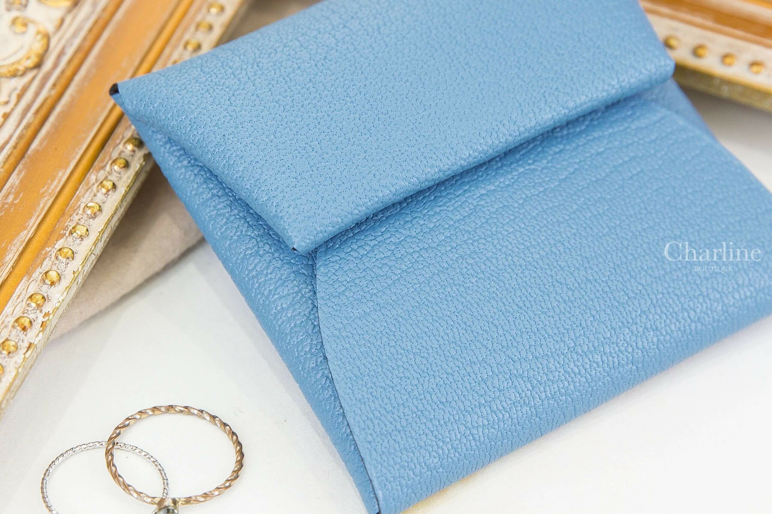 Hermès Bastia Verso Change Purse 新牛仔藍拼哈瓦那色內裡山羊皮信封釦式零錢包
