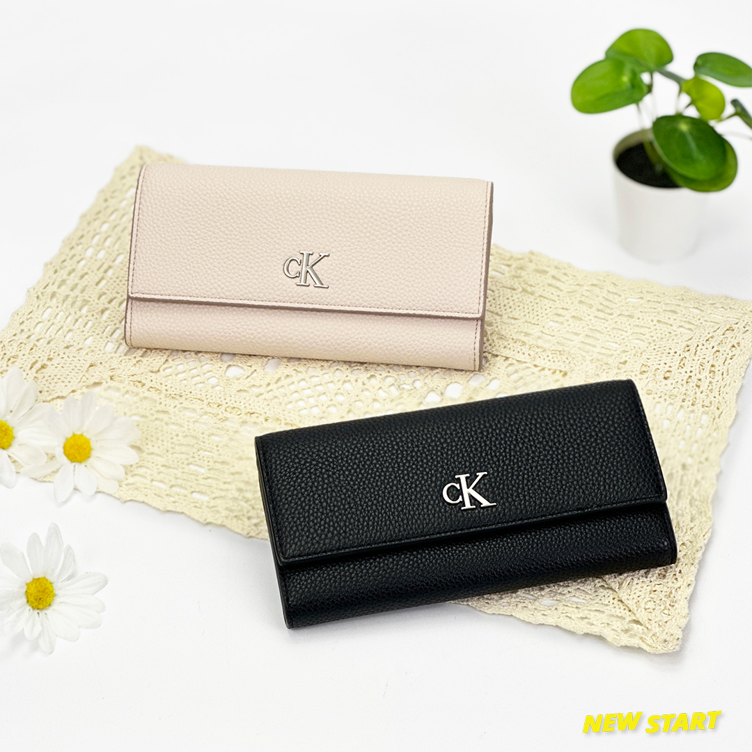 Calvin Klein CK 立體金屬字母 翻蓋長夾 女生長夾