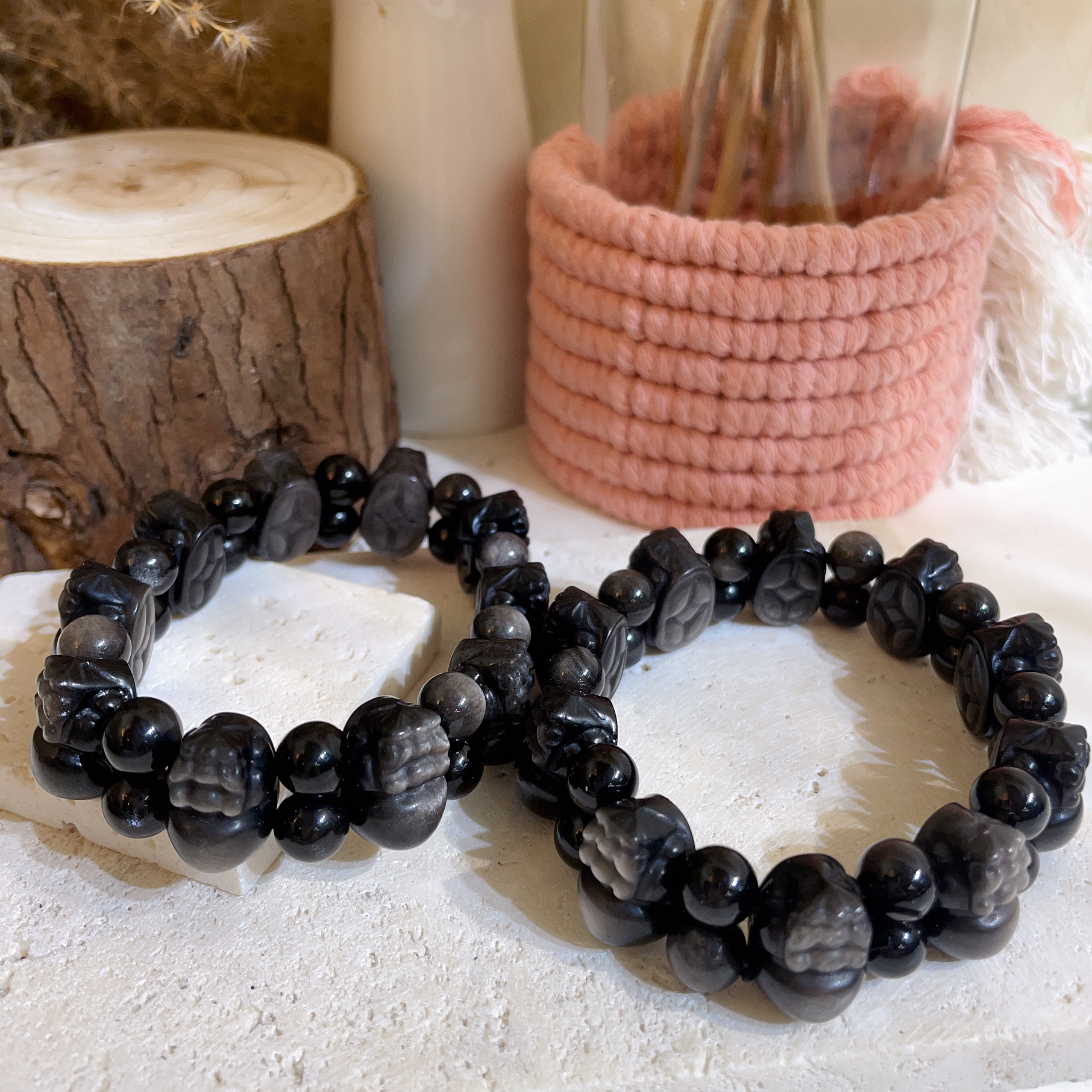 銀曜石貔貅隔珠手排 17+mm