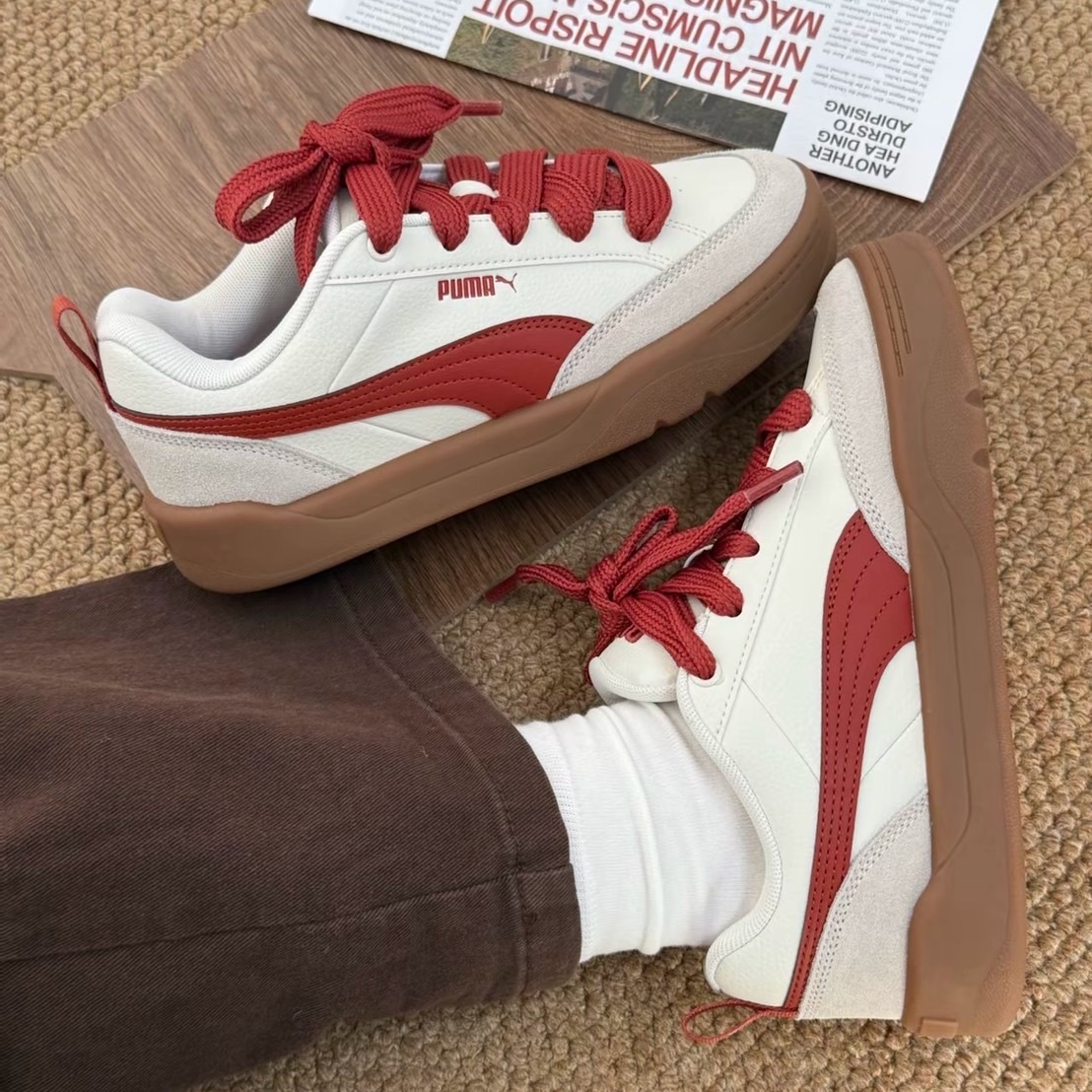 Puma Park Lifestyle 白紅色 厚底 胖胖鞋 膠底 舒適百搭 復古麵包鞋 397262-05