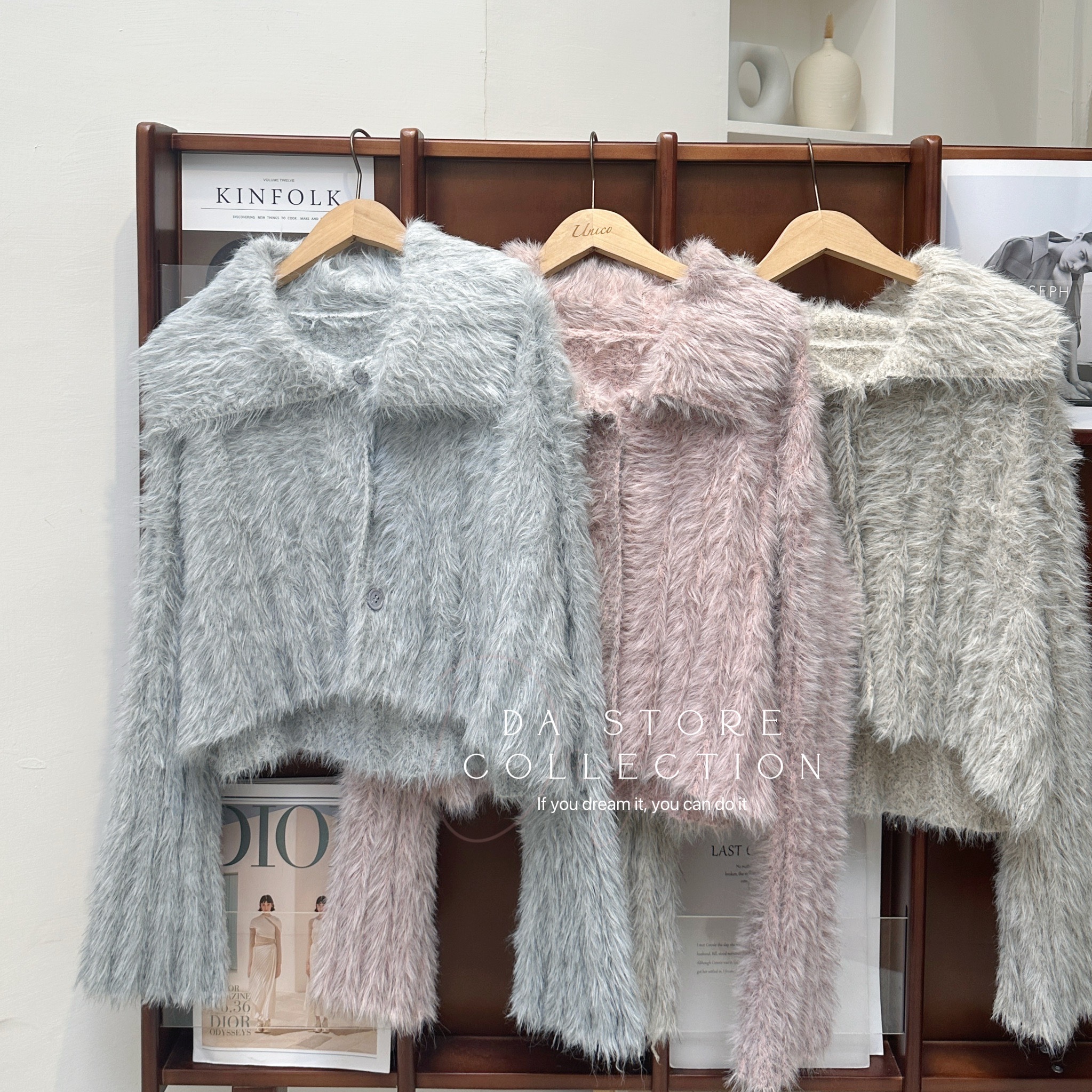 翻領毛毛混色水貂毛上衣/三色