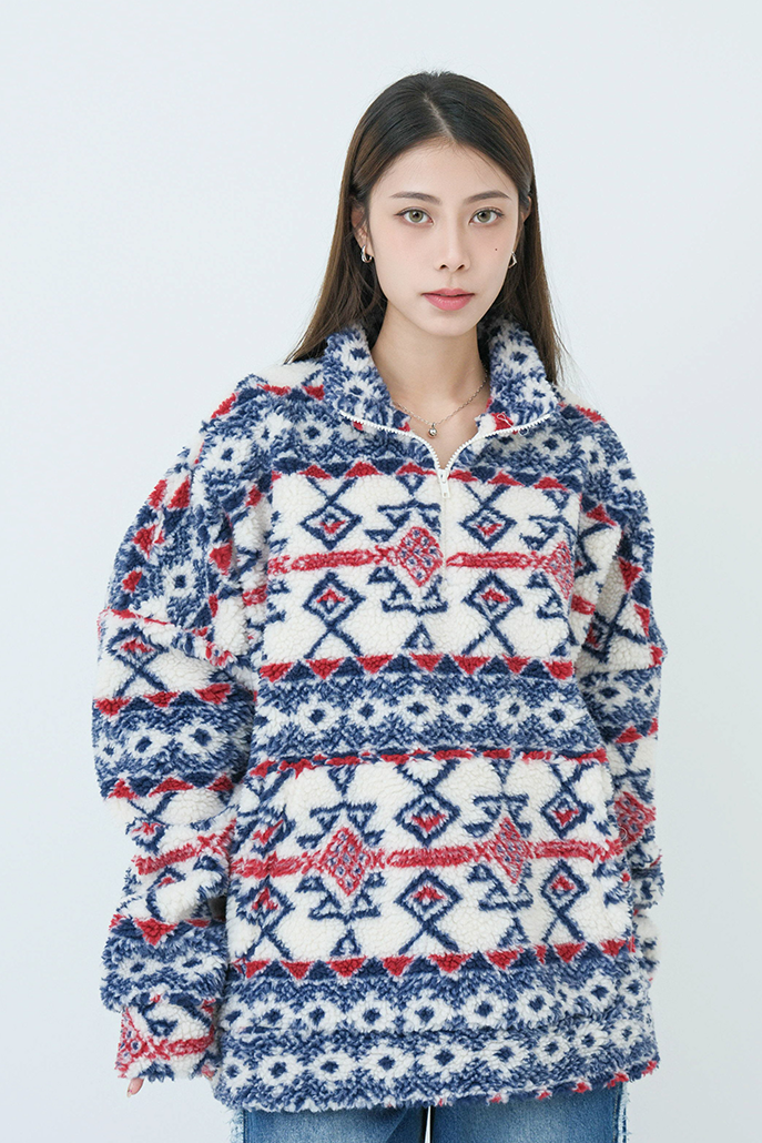 民族花間粗抓毛上衣 (現貨款式）