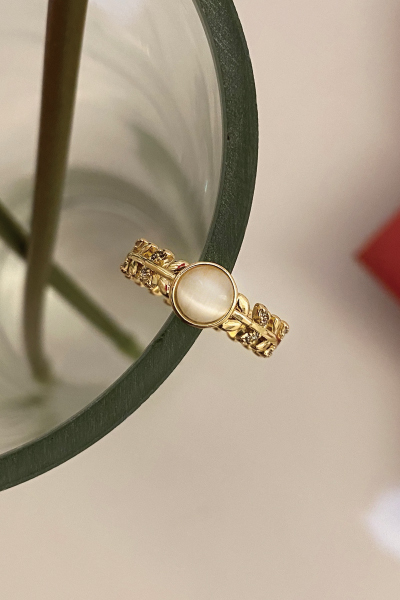 圓形貓眼亮鑽可調式戒指