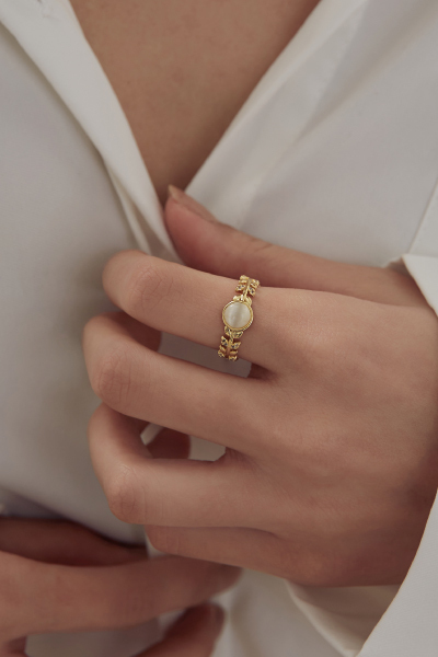 圓形貓眼亮鑽可調式戒指