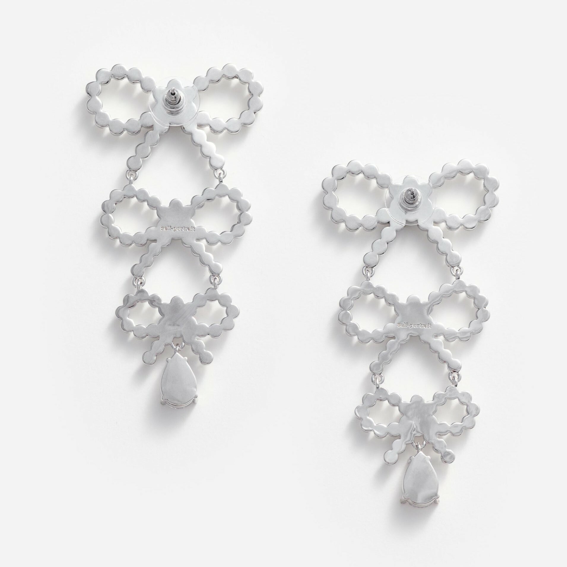 1SP0102-016 SELF PORTRAIT Tiered Pearl Bow Earrings #RS25616ESL-SILVER (A-NB-E)