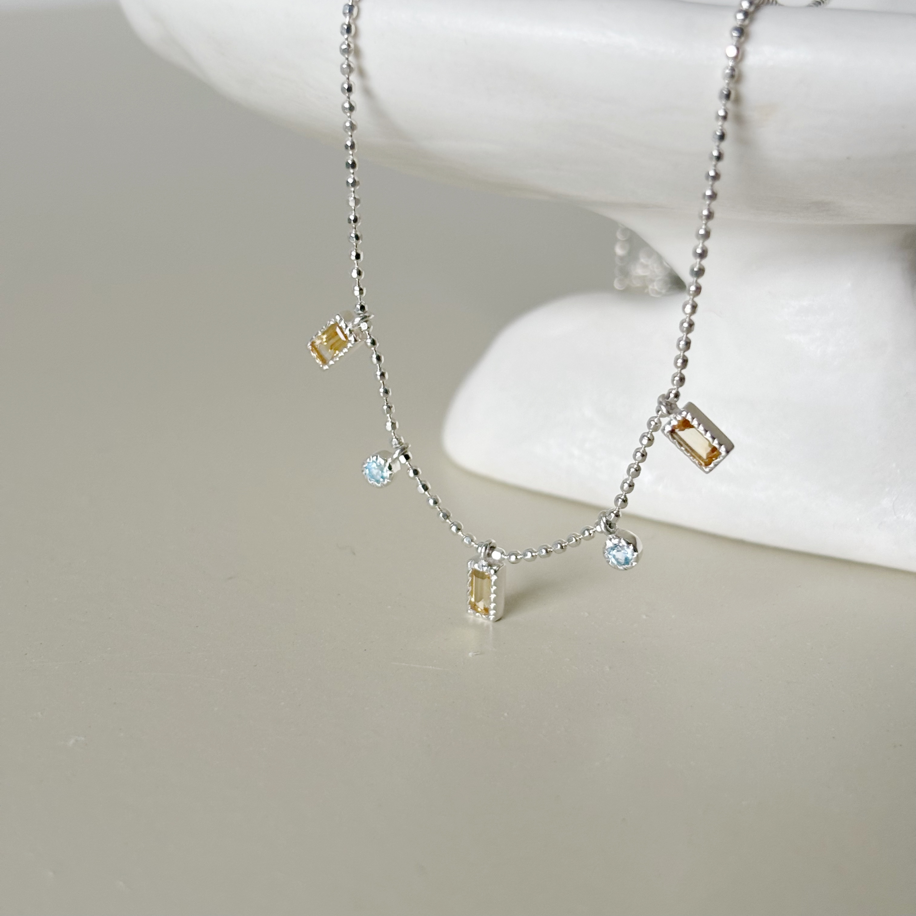 Dancing蛋糕長方小圓黃水晶托帕石項鍊