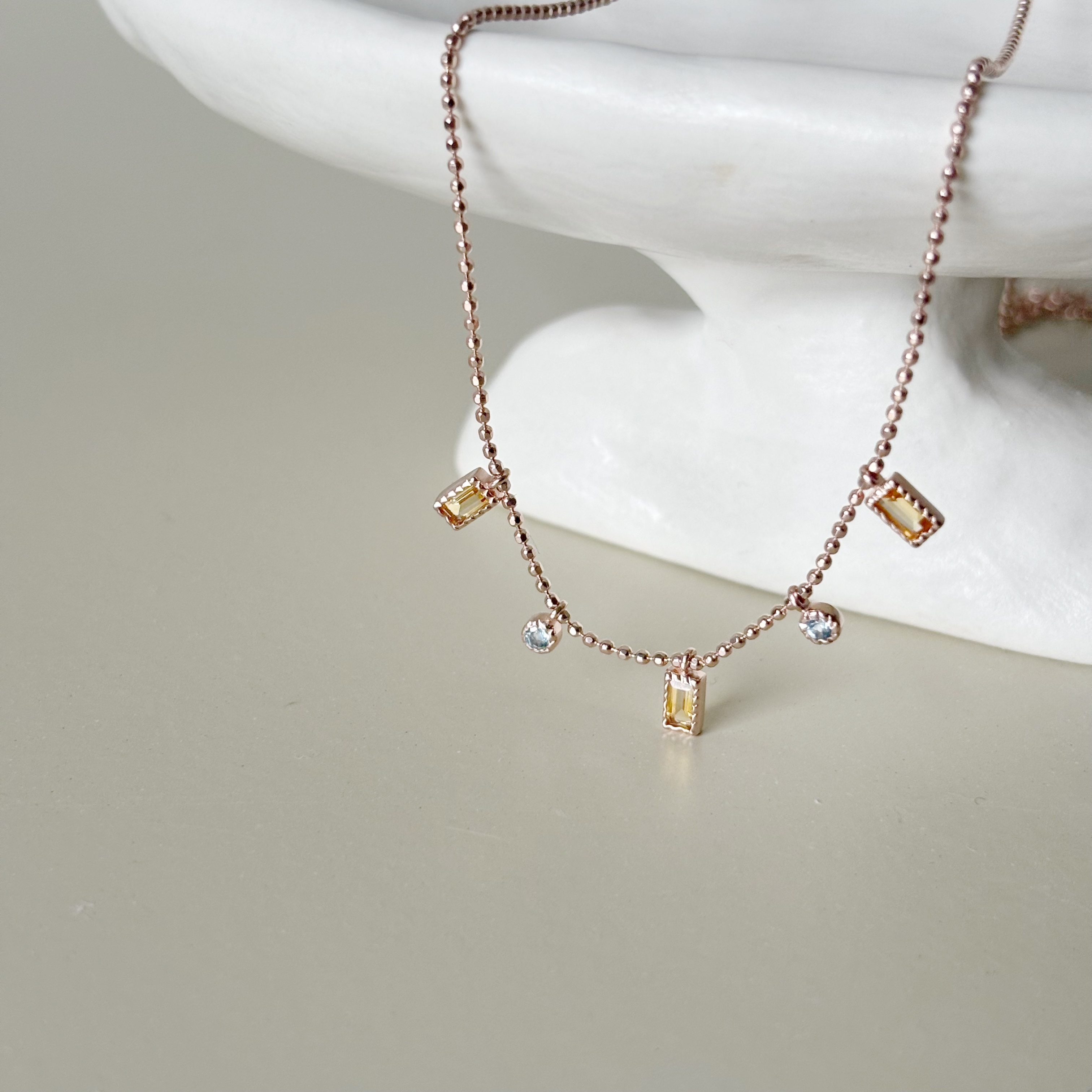 Dancing蛋糕長方小圓黃水晶托帕石項鍊