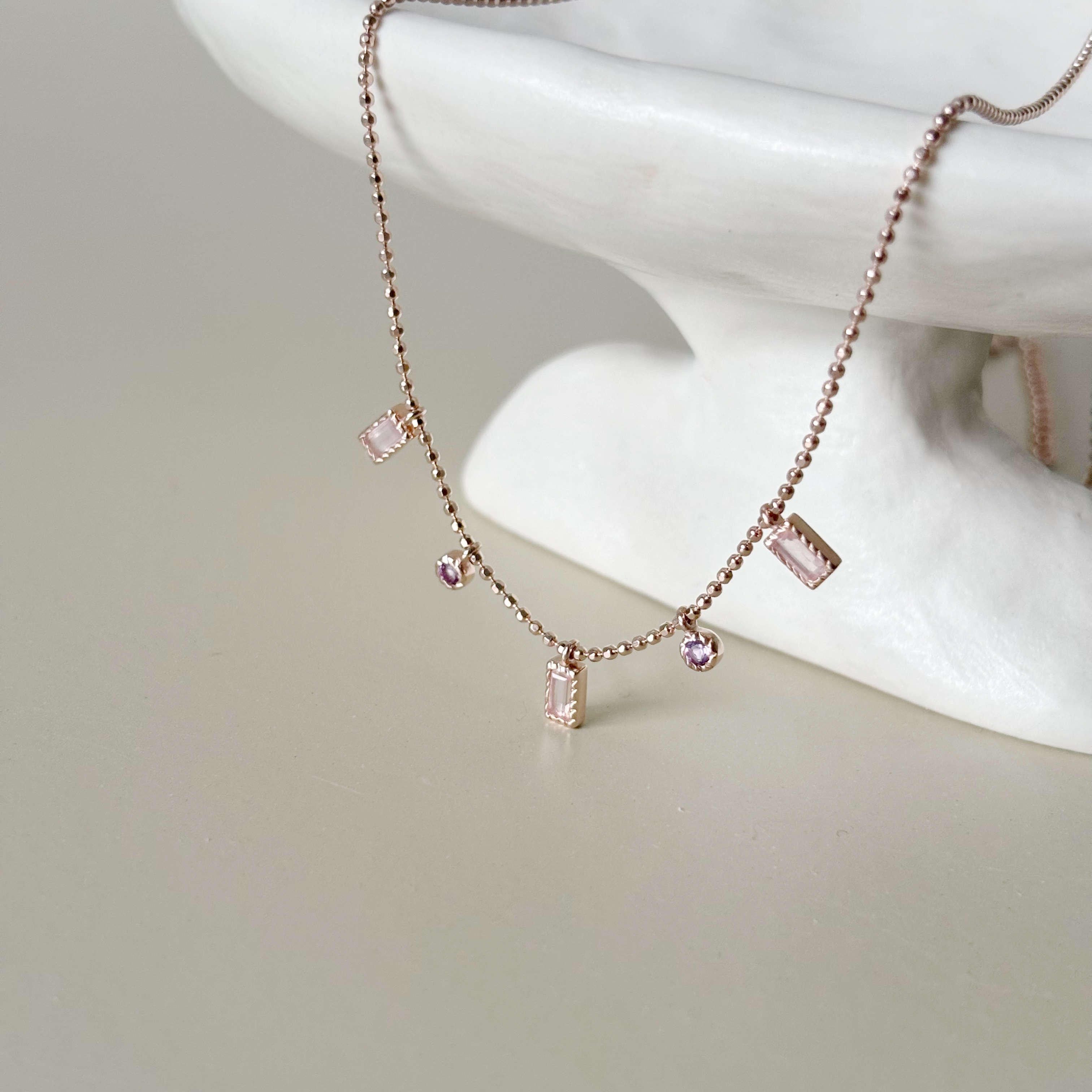 Dancing 蛋糕長方小圓粉紫水晶項鍊