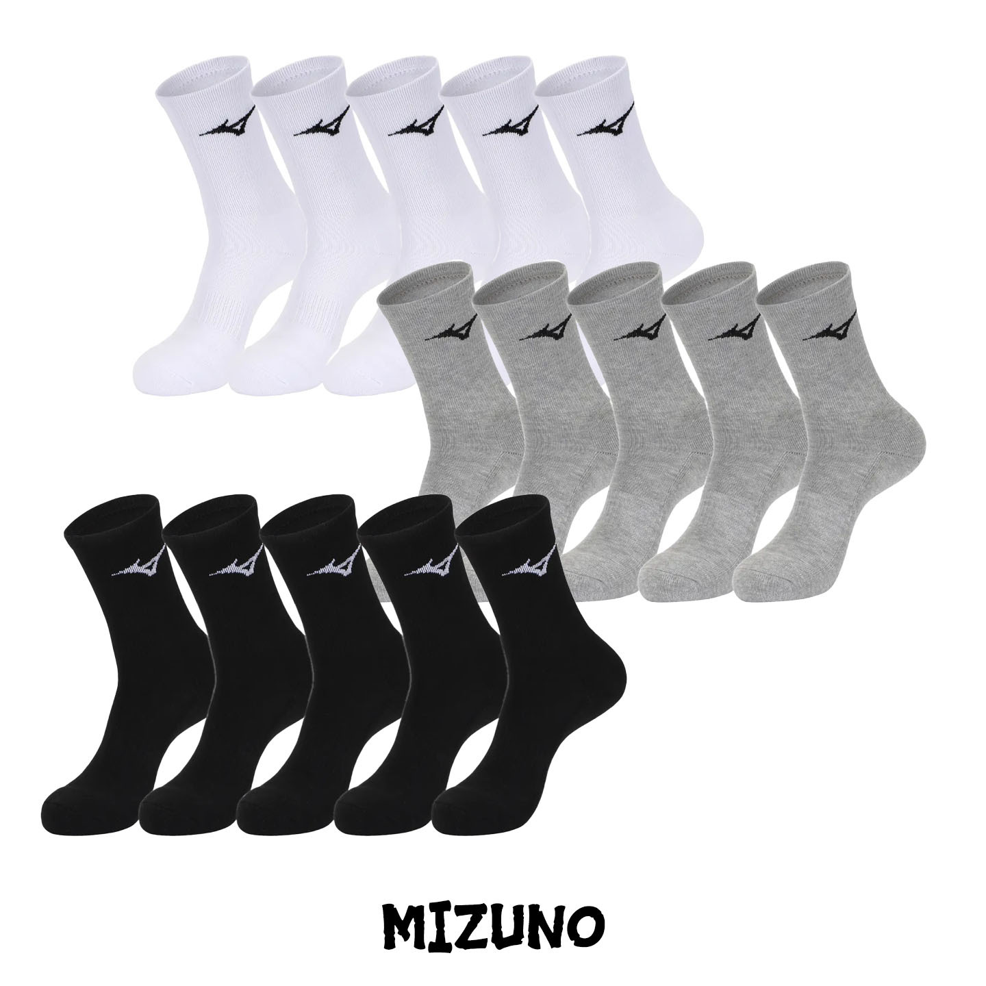 【OWN】MIZUNO 雙厚底 中長襪 長襪 經典 LOGO 運動襪 不分男女 組合包 黑色 白色 灰色 5005210544