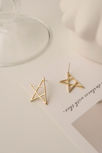 線條星星。銀針耳環