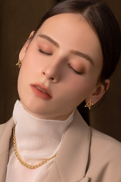 線條星星。銀針耳環