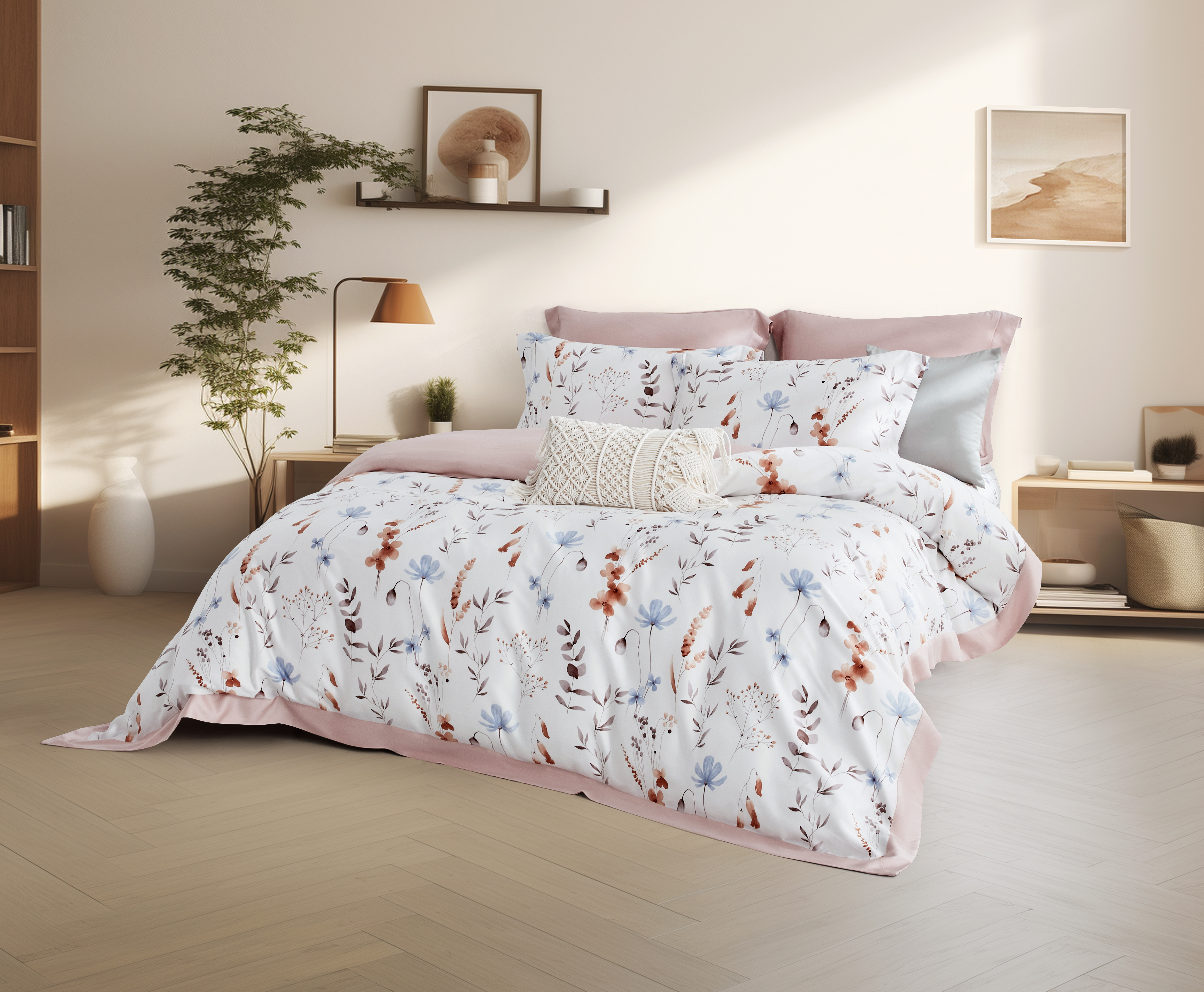 100%60支凡芮思【花晨讀敘】雙色翅膀款【兩用被+床包】有單人