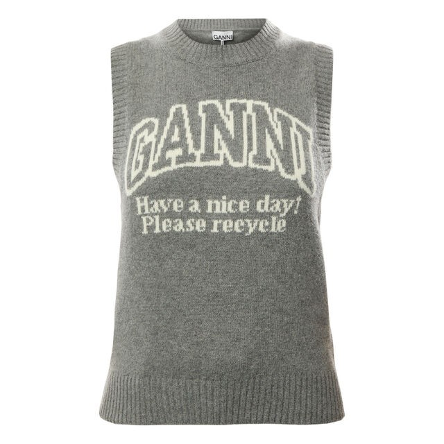 1LN0102-003 GANNI Graphic Wool Logo Vest Grey #K2308-523 (C-NB-E)