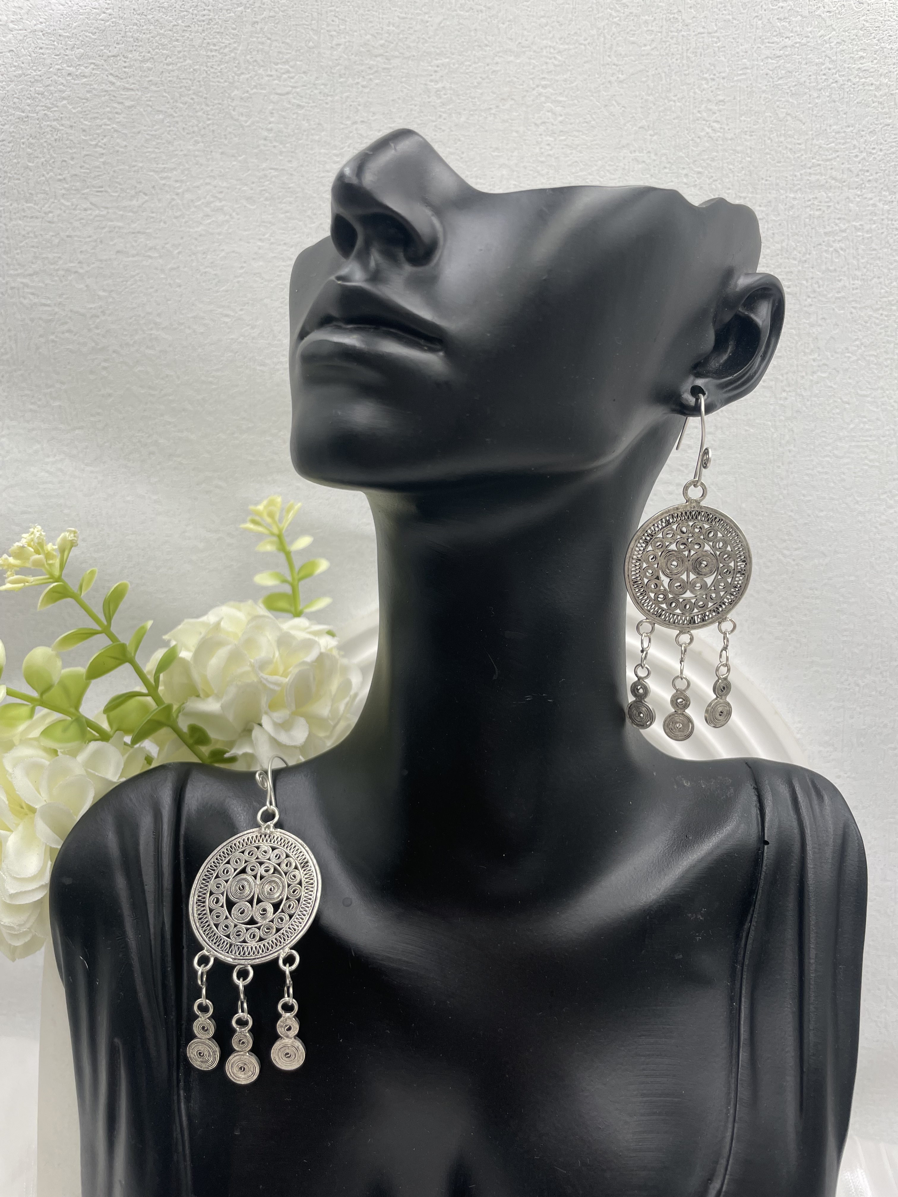 No.2手工藏銀拉絲蝴蝶葫蘆流蘇耳環