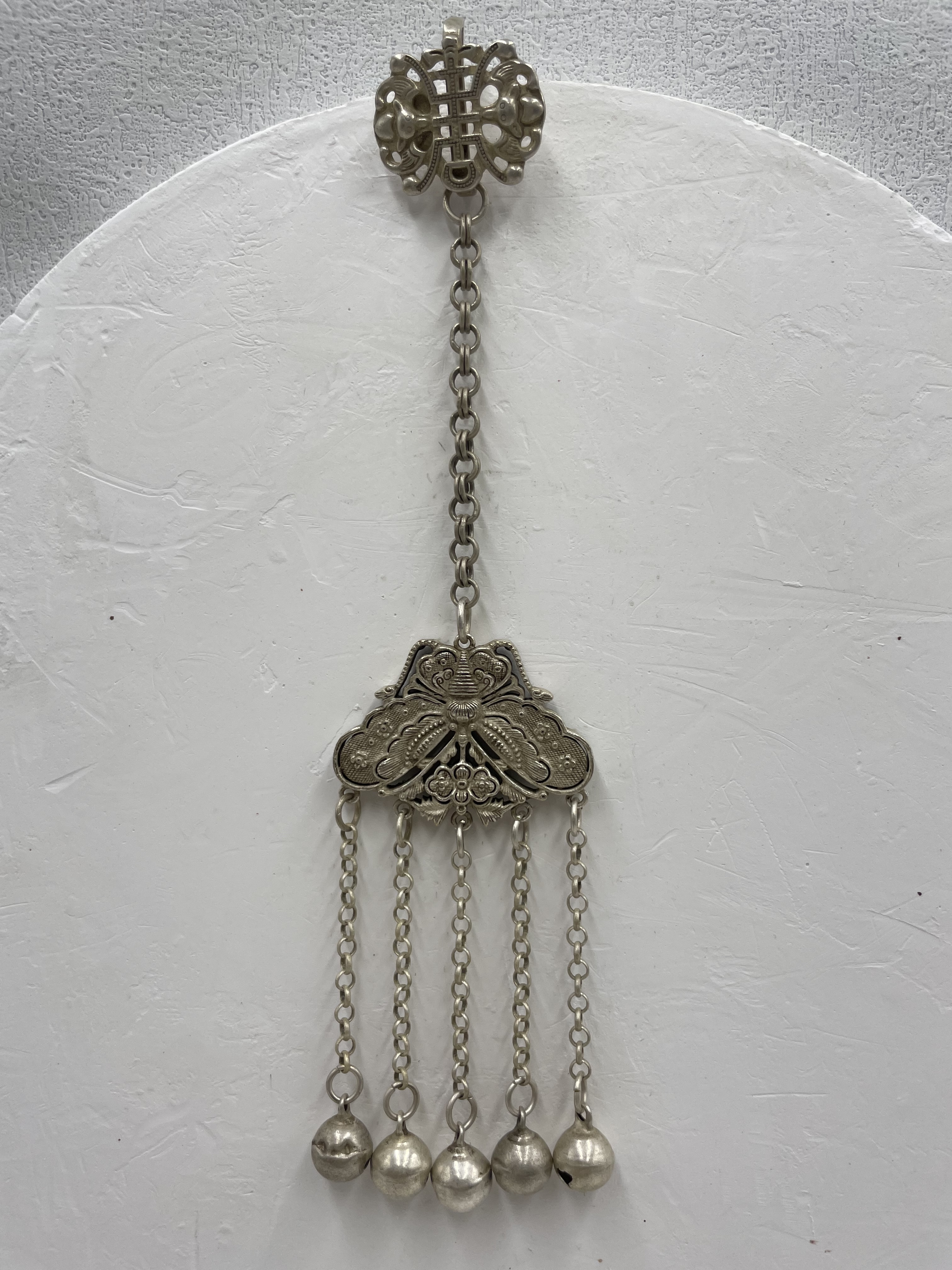 No.15藏銀小蝴蝶鈴鐺鏈條墜飾18cm