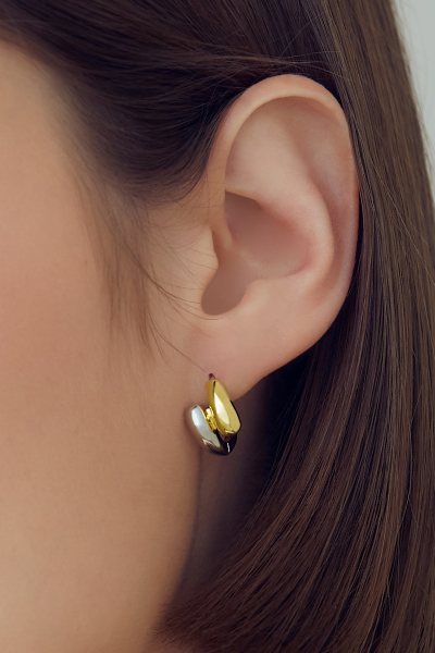 極簡金銀幾何。銀針耳環