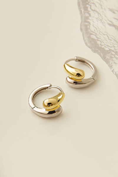 極簡金銀幾何。銀針耳環