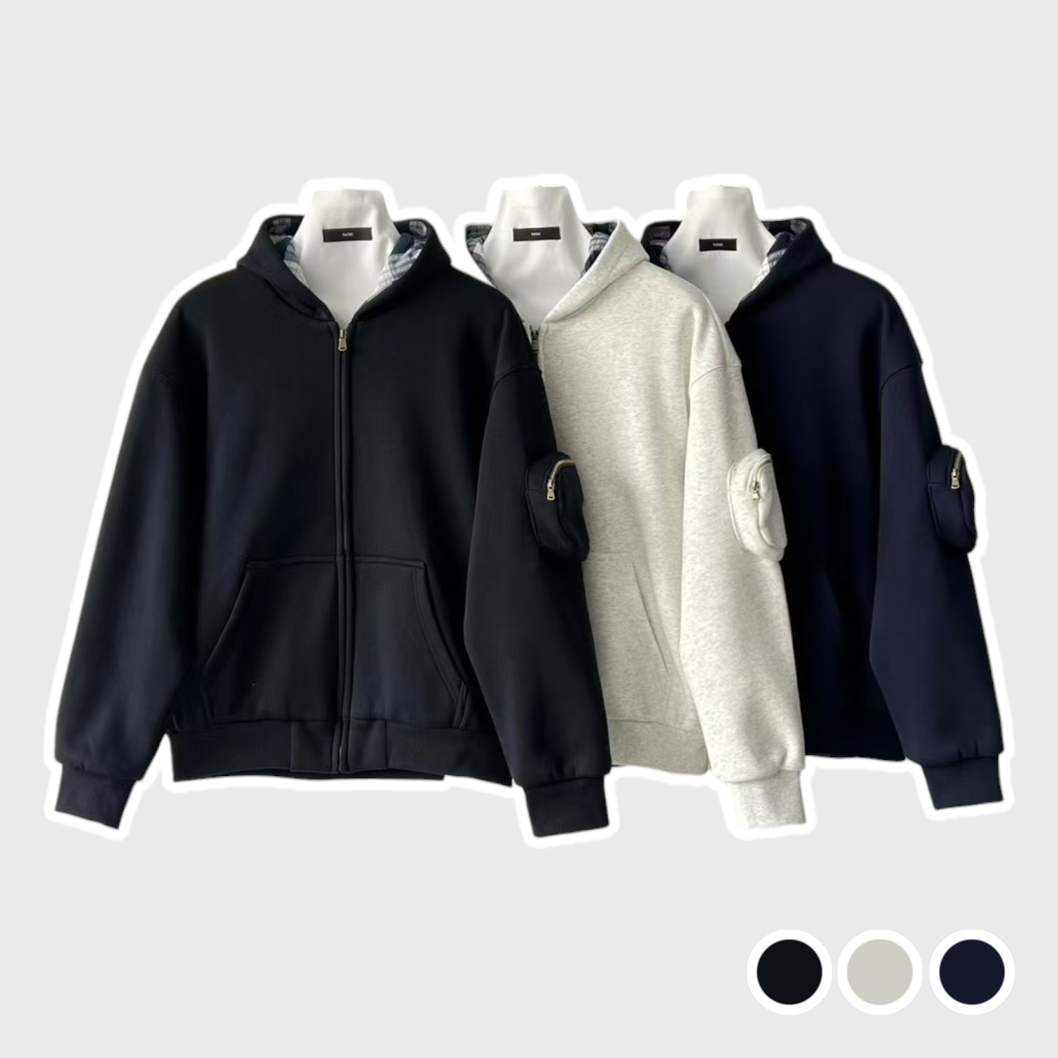 連帽拚色加絨外套