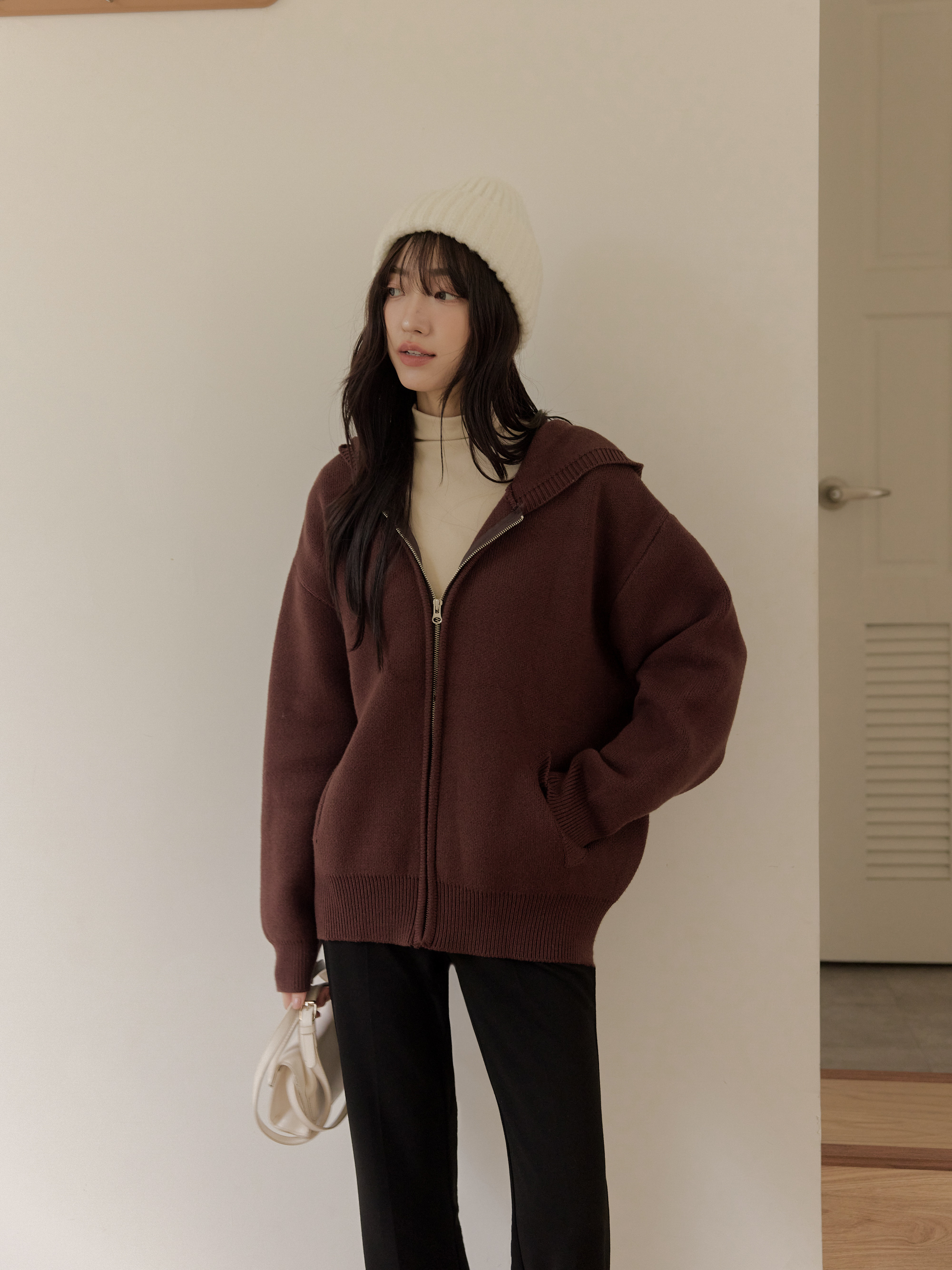 休閒百搭連帽針織外套