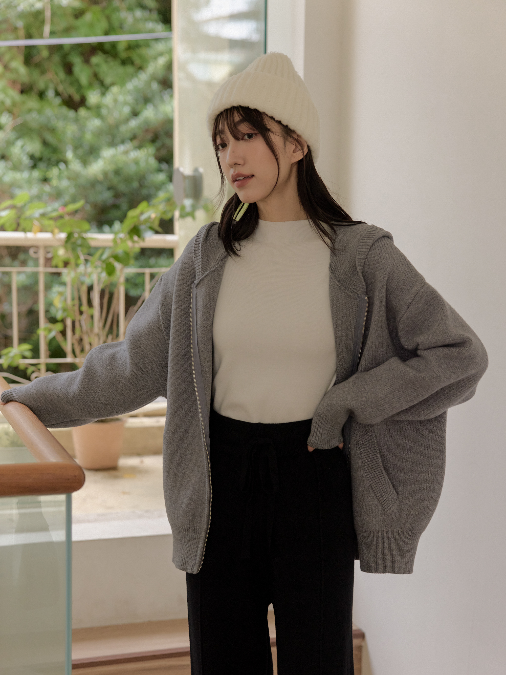 休閒百搭連帽針織外套