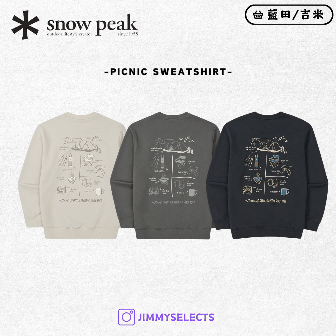 【代購】Snow Peak 雪諾必克 Picnic Sweatshirt 露營 圖案 長袖 衛衣 S25SMFHT52