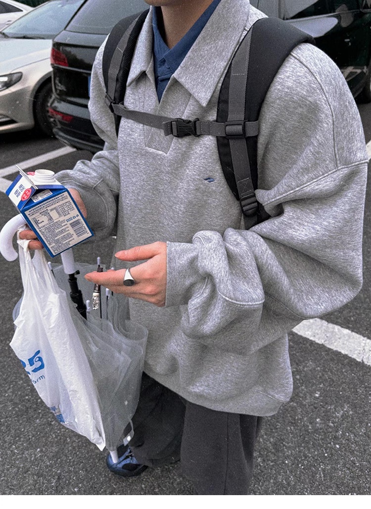 Aurocean 重磅 假兩件 刺繡 加絨 Polo衫