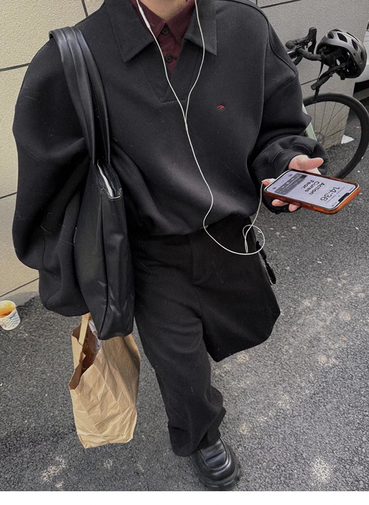 Aurocean 重磅 假兩件 刺繡 加絨 Polo衫