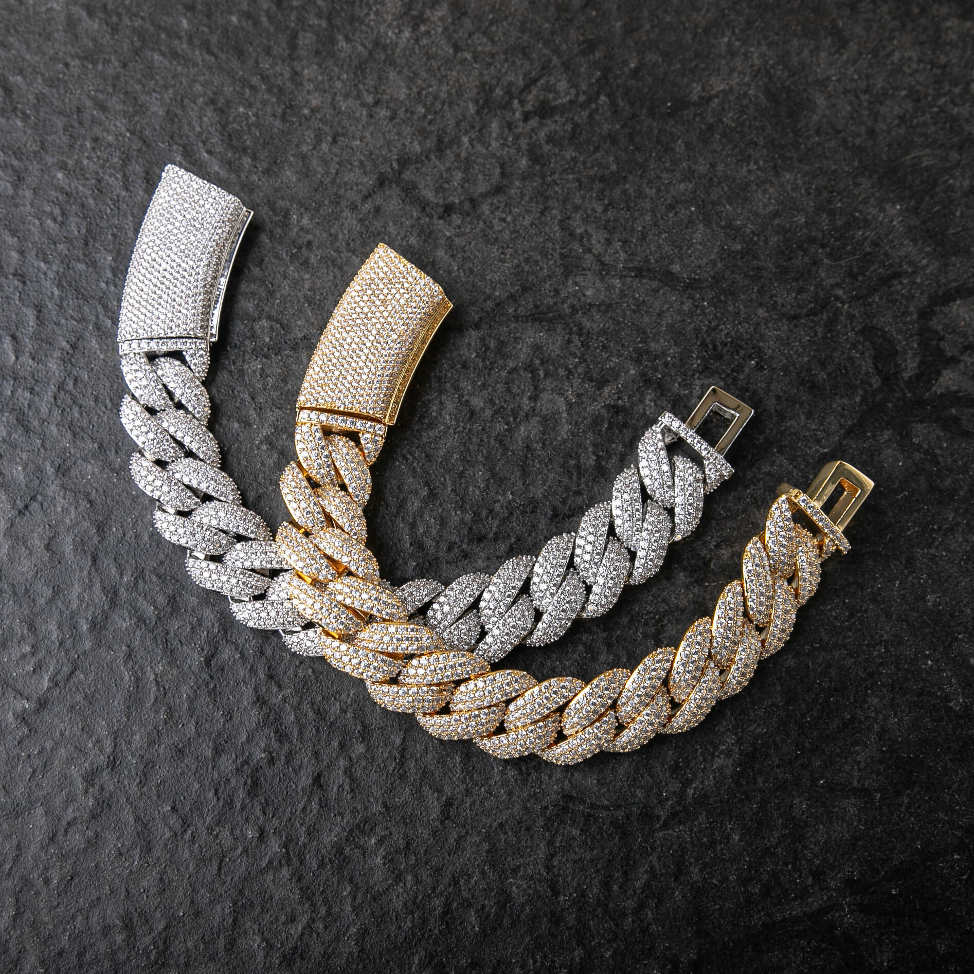 18mm滿鑲泡泡菱形古巴手鍊