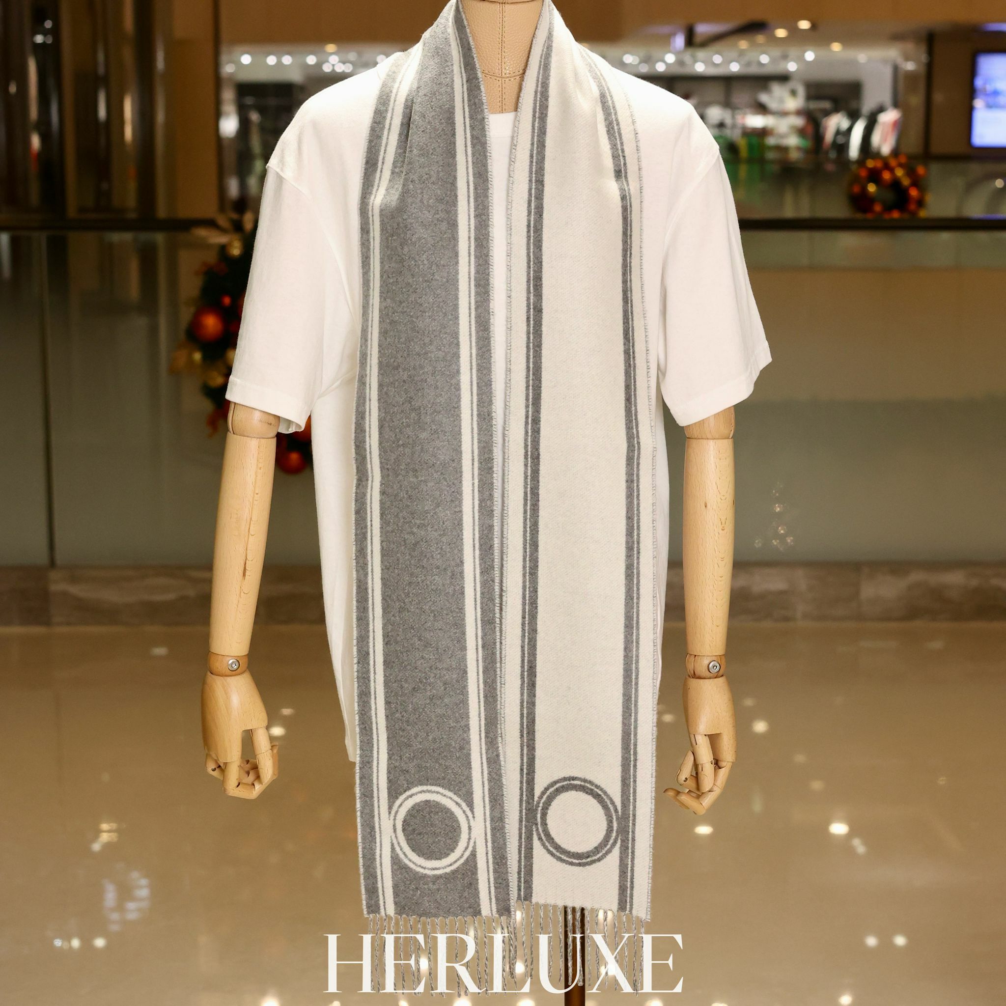 Casaque bande de repos muffler 15 x 195 cm gris fanelle / Ivoire