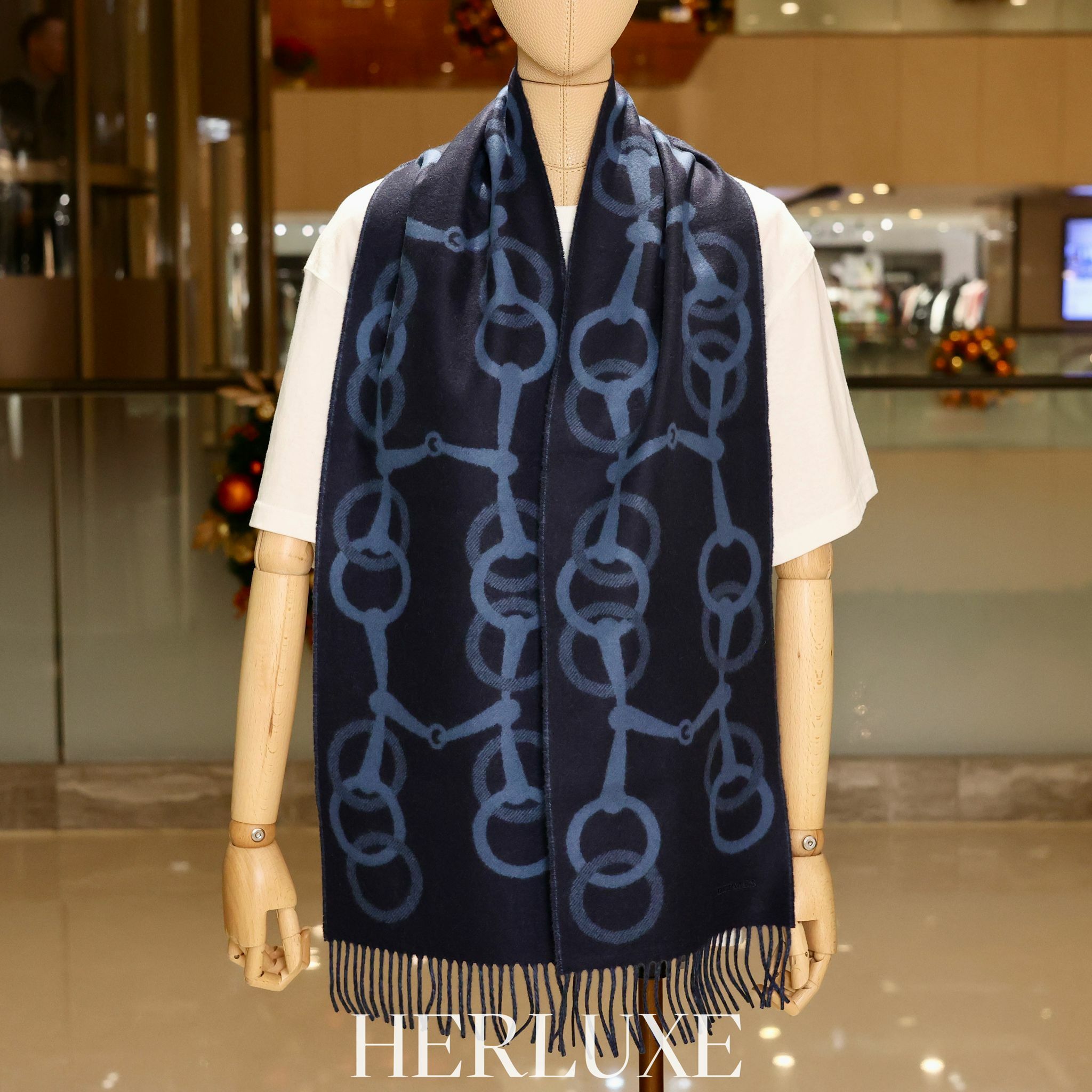 Any Mors muffler 100% cashmere 25 x 170 cm marine / bleu turquin