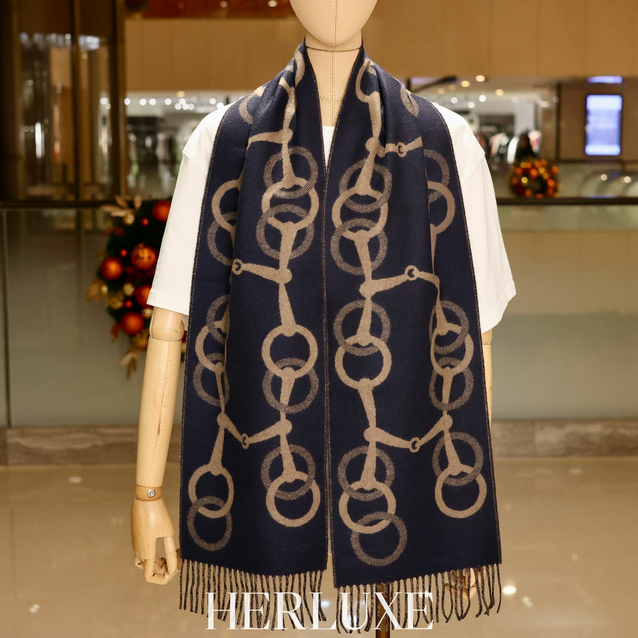 Any Mors muffler 100% cashmere 25 x 170 cm marine / etoupe