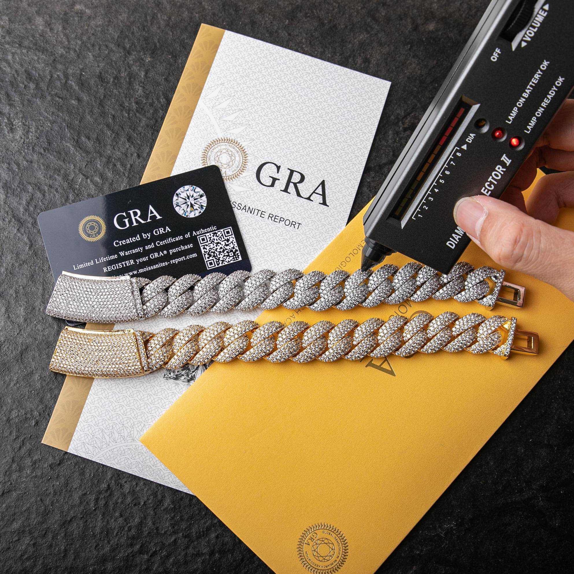 925純銀莫桑石18mm滿鑲泡泡菱形古巴手鍊