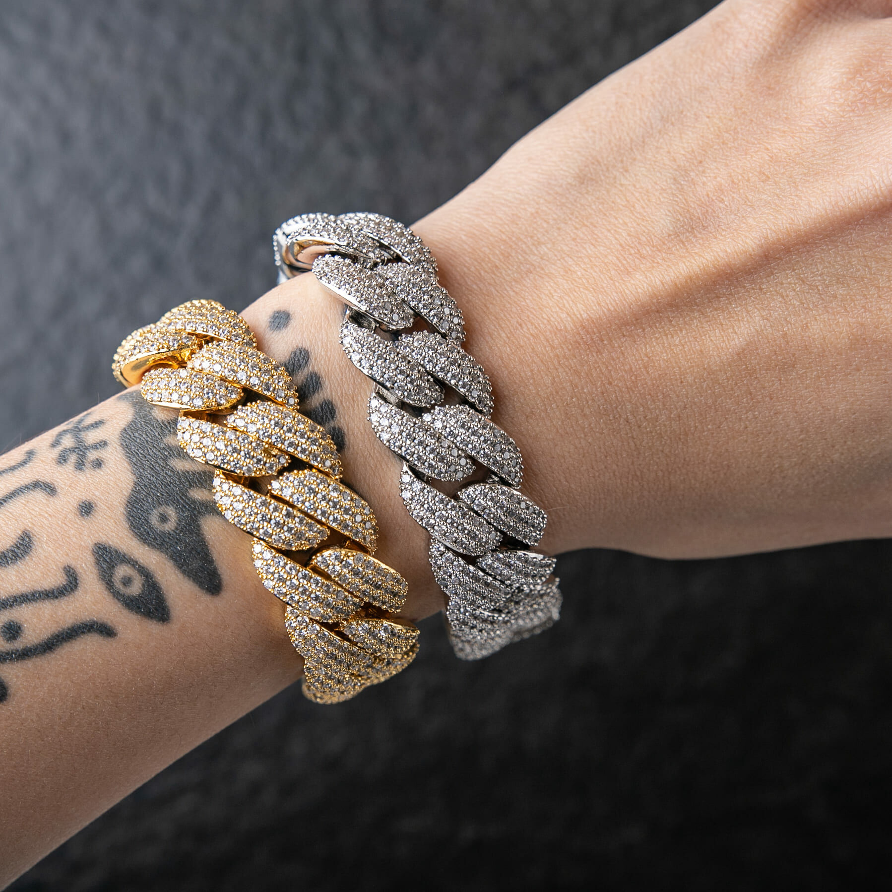 925純銀莫桑石18mm滿鑲泡泡菱形古巴手鍊