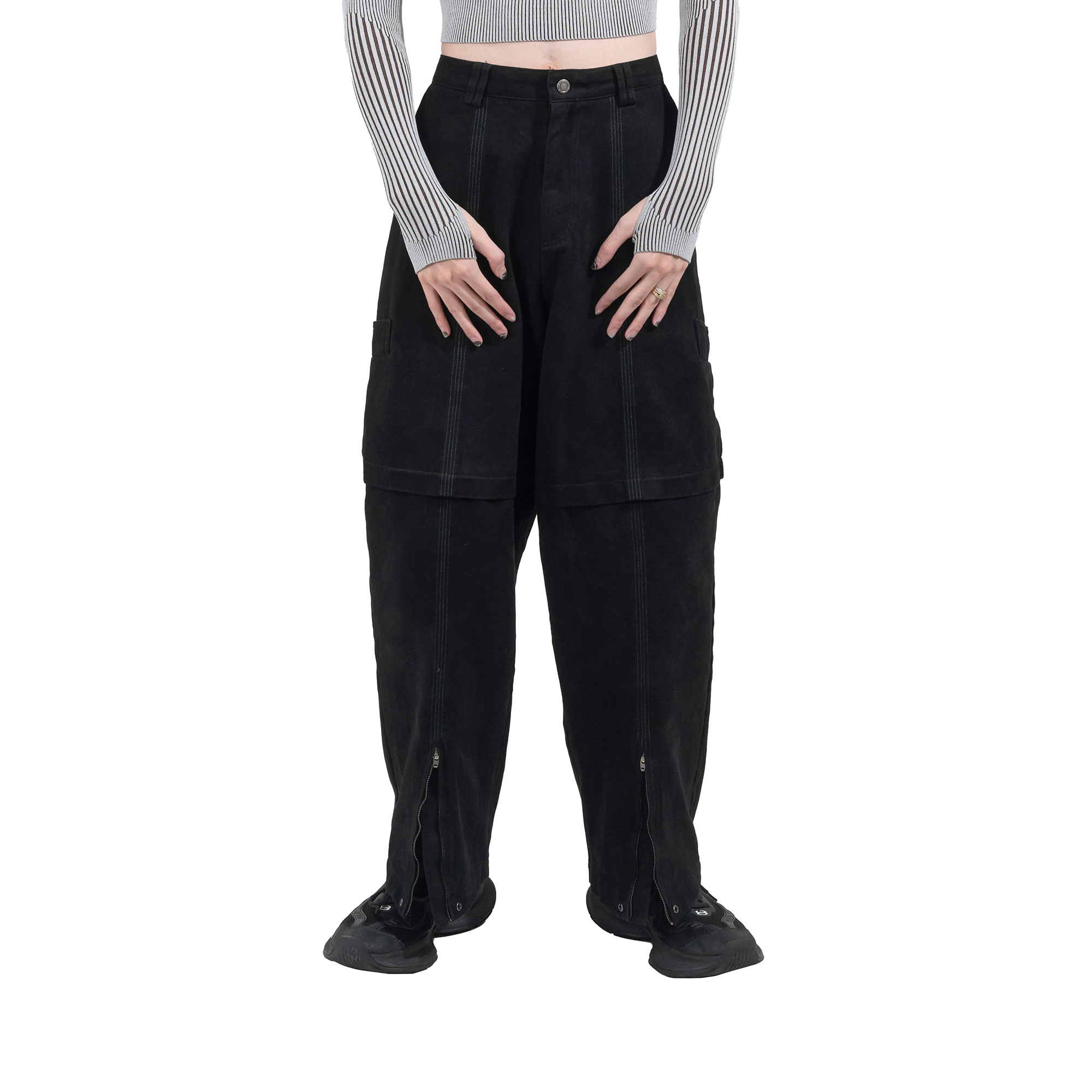 SILVER NINE 拉鍊拼接撞色工裝褲