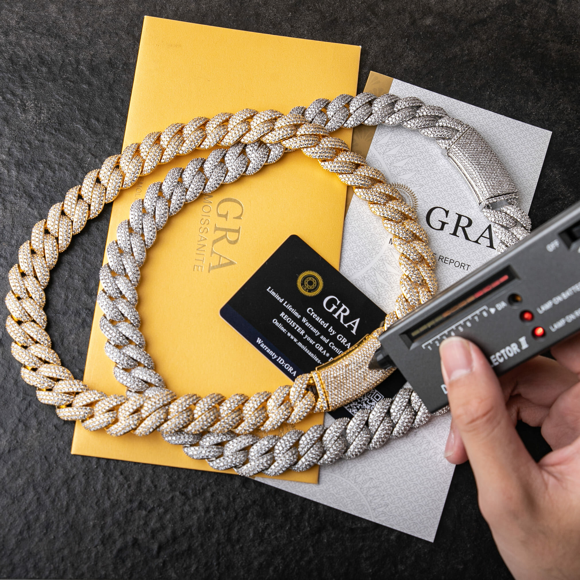 925純銀莫桑石18mm滿鑲泡泡菱形古巴項鍊