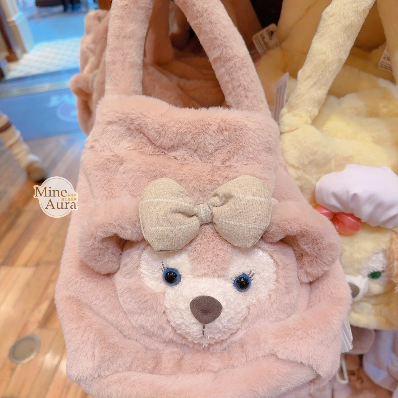 雪莉玫 ShellieMay 大頭圖案 絨毛 束口 造型 毛毛 手提包 -香港迪士尼樂園