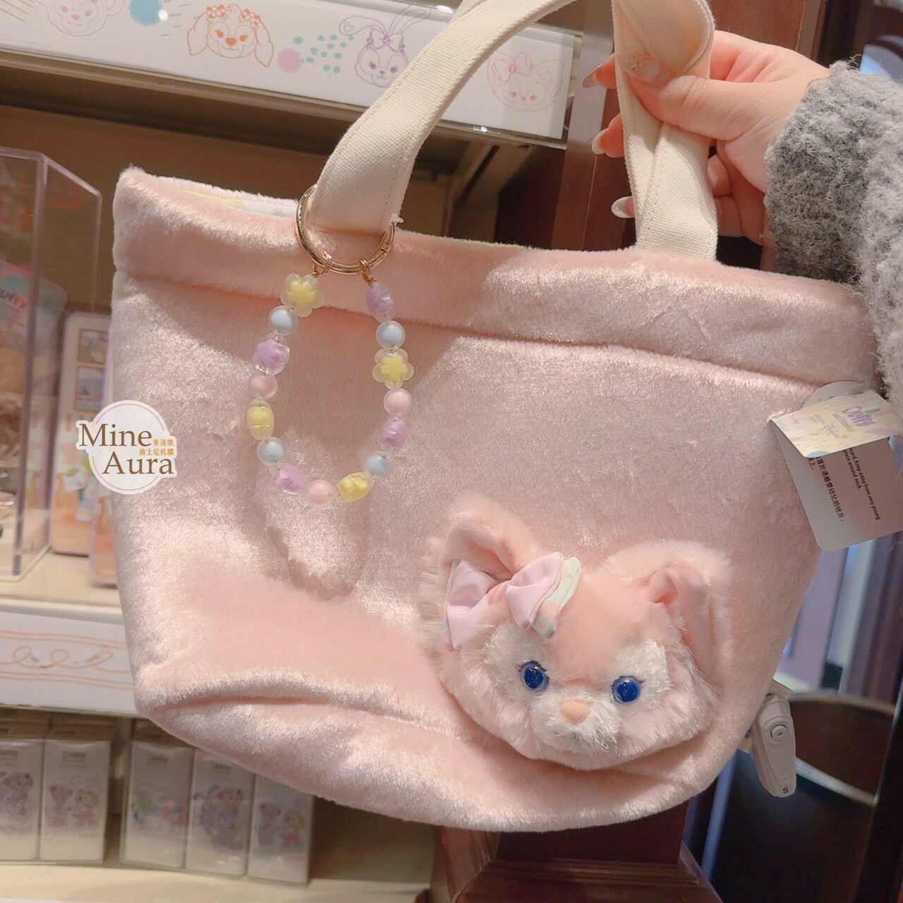 達菲 Duffy 與好友們 快樂相傳 smiles go around 玲娜貝兒 Lina bell 大頭圖案 絨毛 造型 手提包 -香港迪士尼樂園