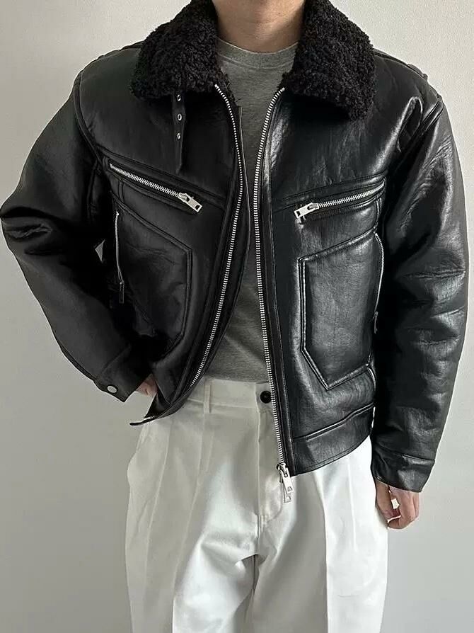 毛毛領拉鍊合成皮褸(抓毛底) TAC-0078JK