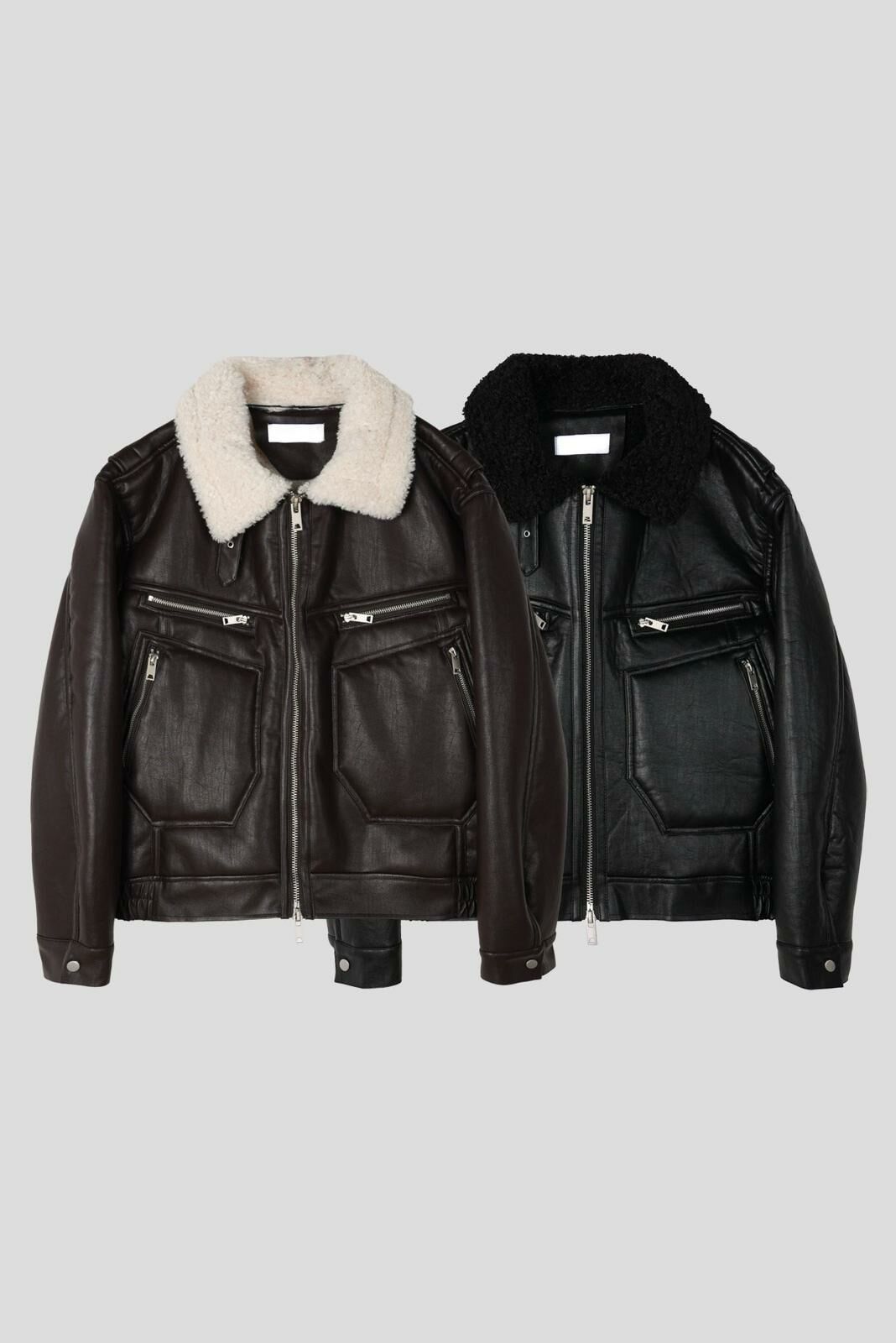 毛毛領拉鍊合成皮褸(抓毛底) TAC-0078JK