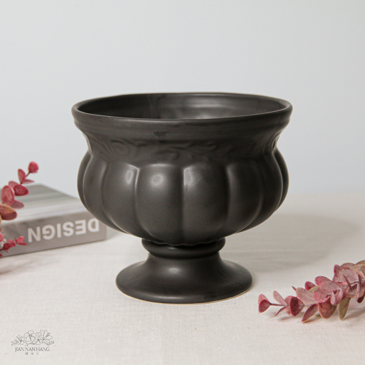 陶瓷花器 韓式冠軍杯 平光黑