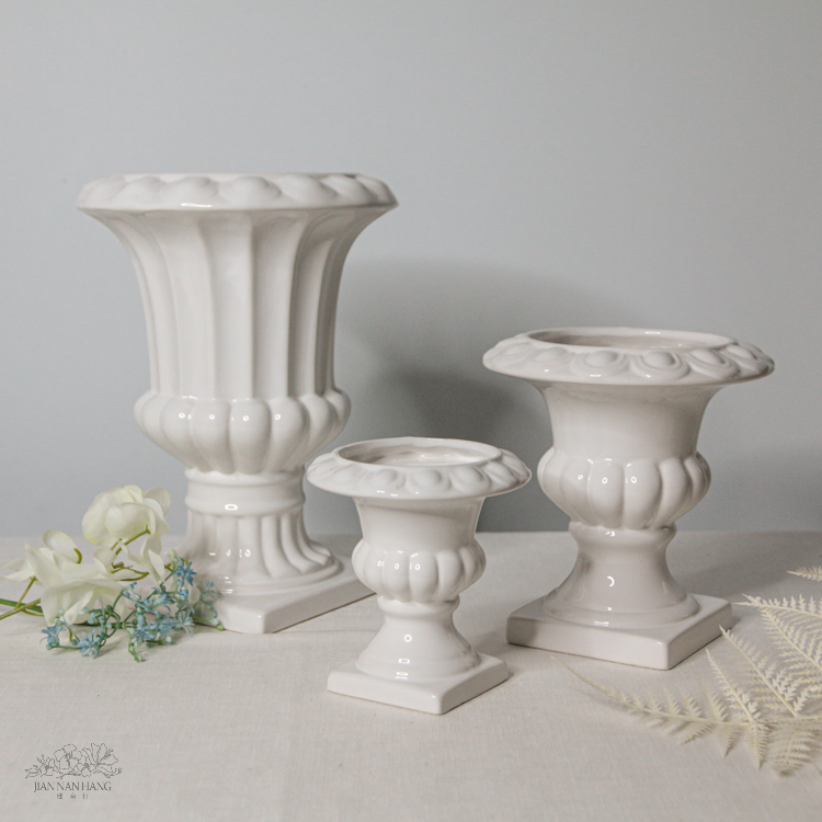 陶瓷花器 冠軍杯  亮面白 3尺寸