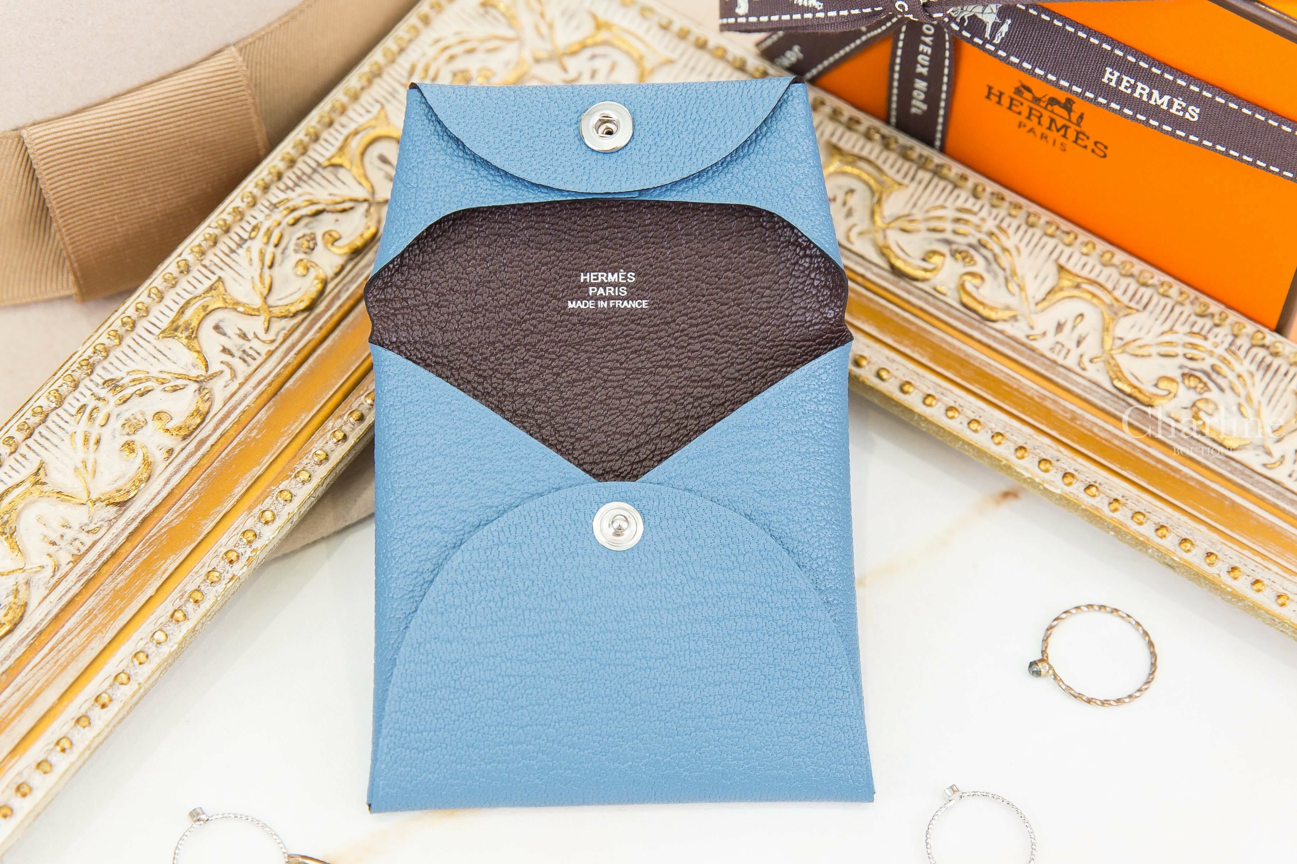 Hermès Bastia Verso Change Purse 新牛仔藍拼哈瓦那色內裡山羊皮信封釦式零錢包
