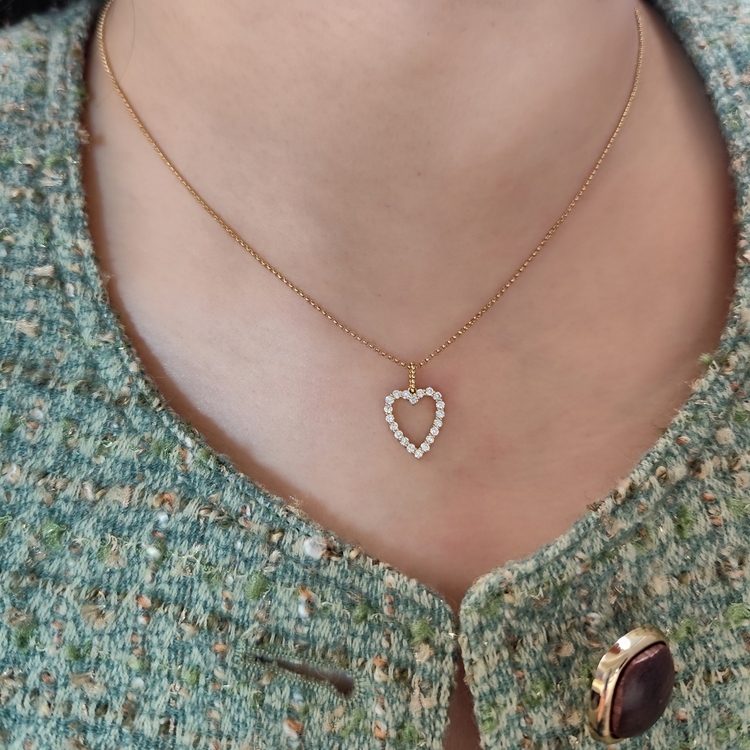 18K黃金鑽石心形頸鏈