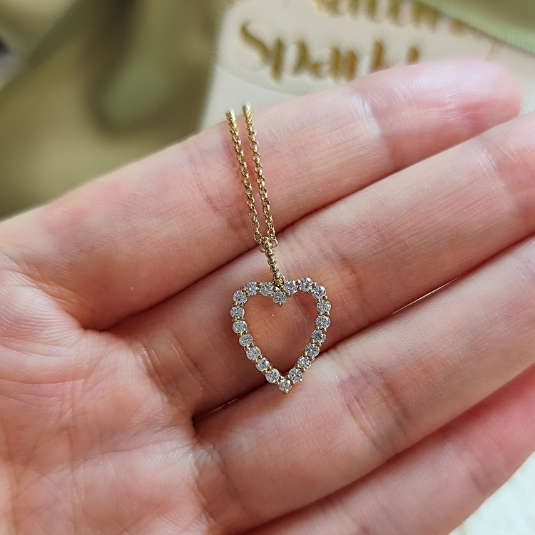 18K黃金鑽石心形頸鏈