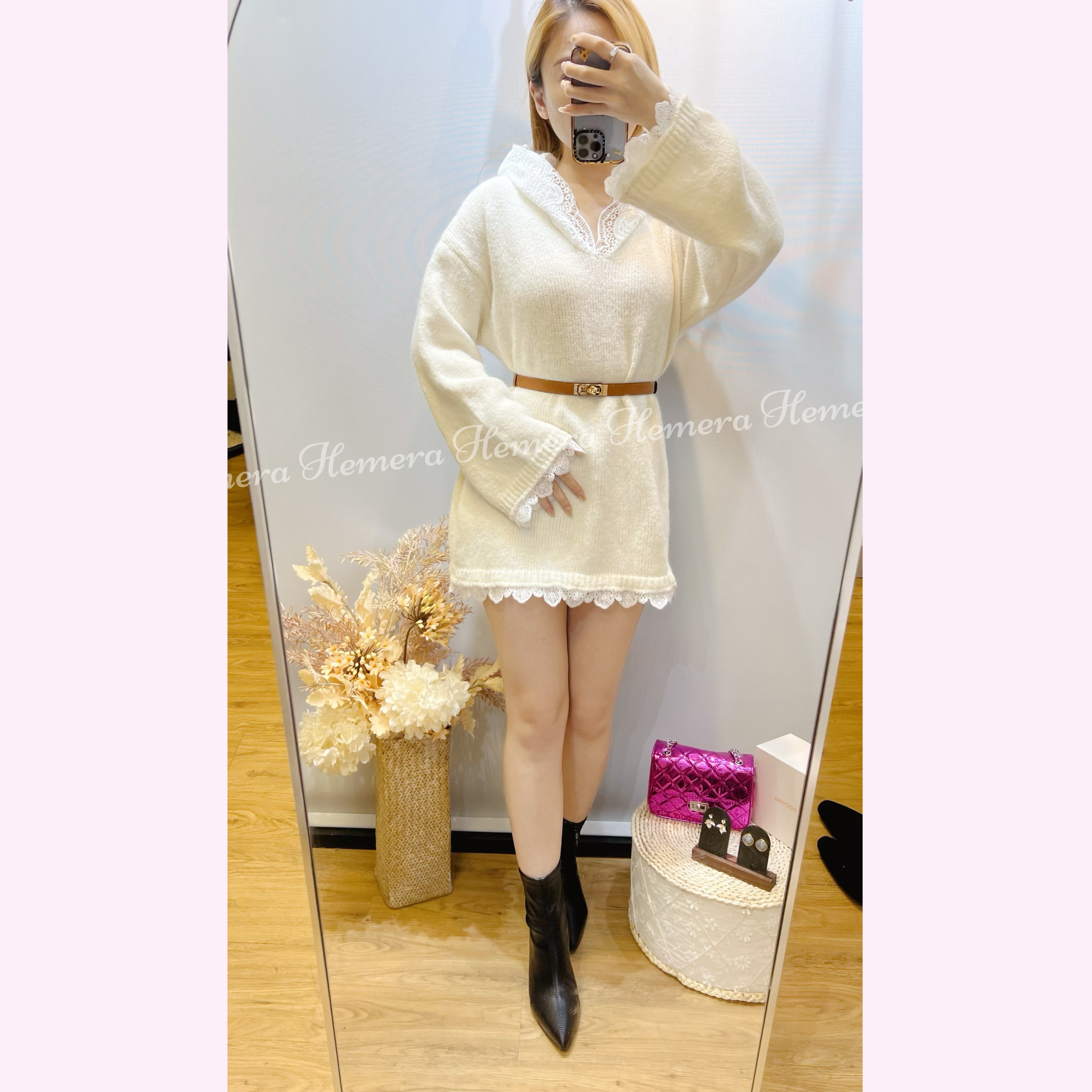 DR24W0105 LACE帽及圍邊羊毛料連身裙