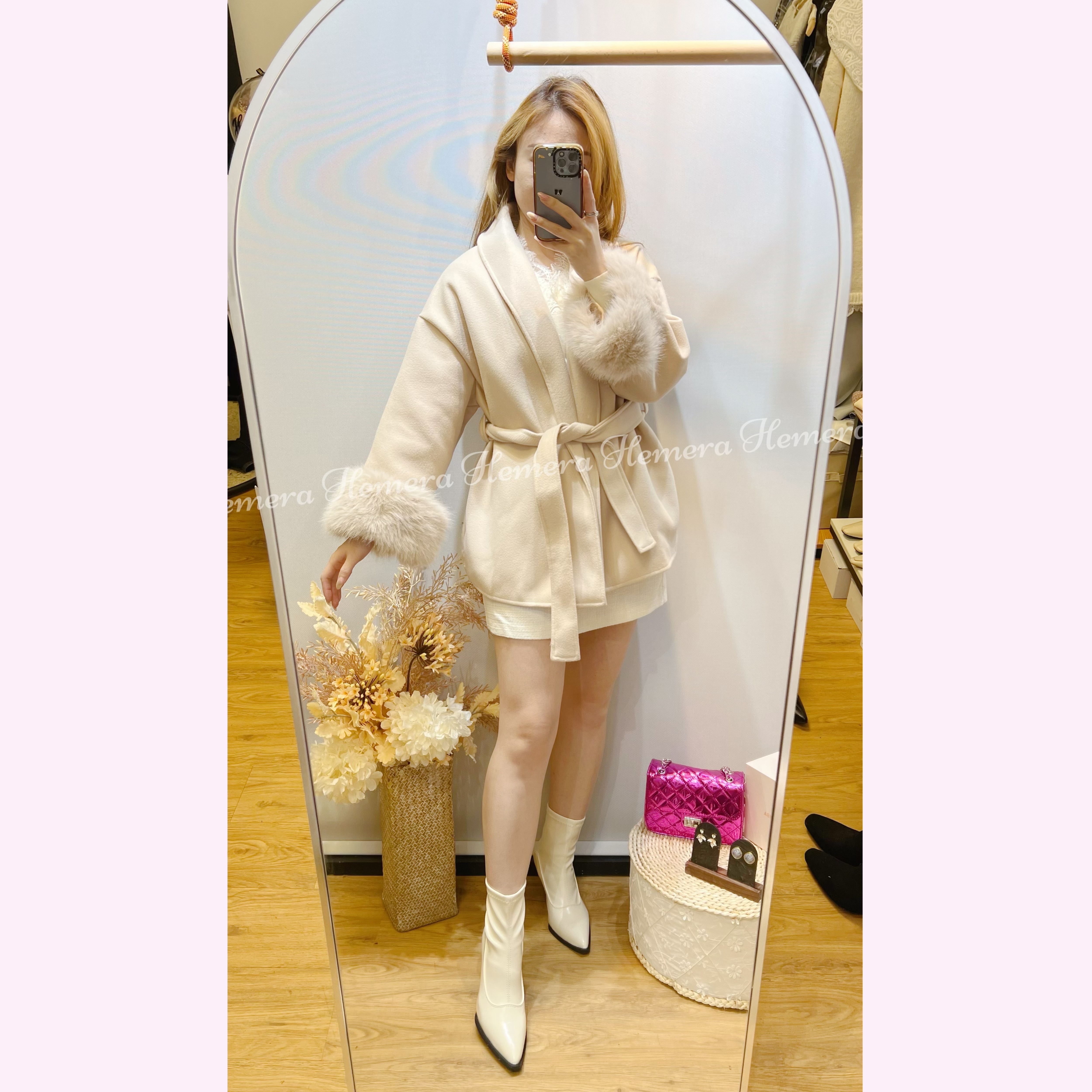 JK24W0110 輕身薄羊絨毛毛手袖外套